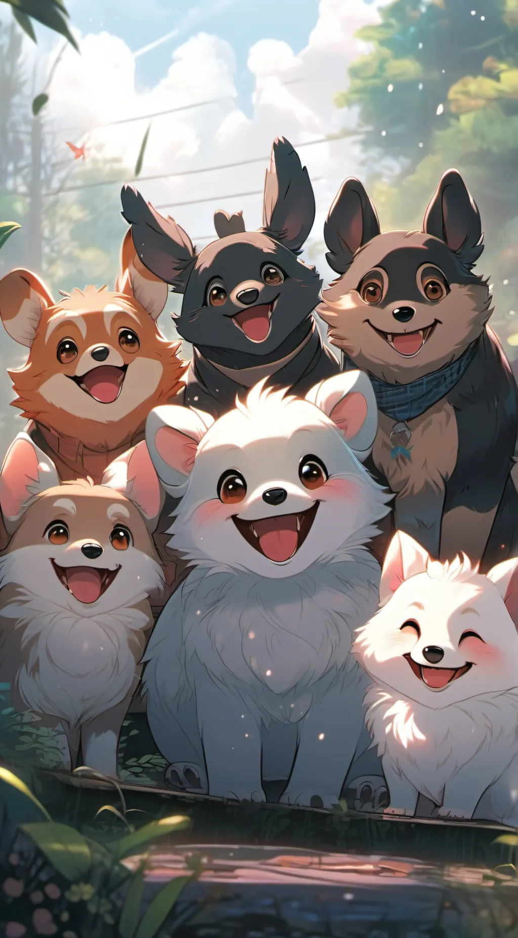 ai character: Smiling critters background