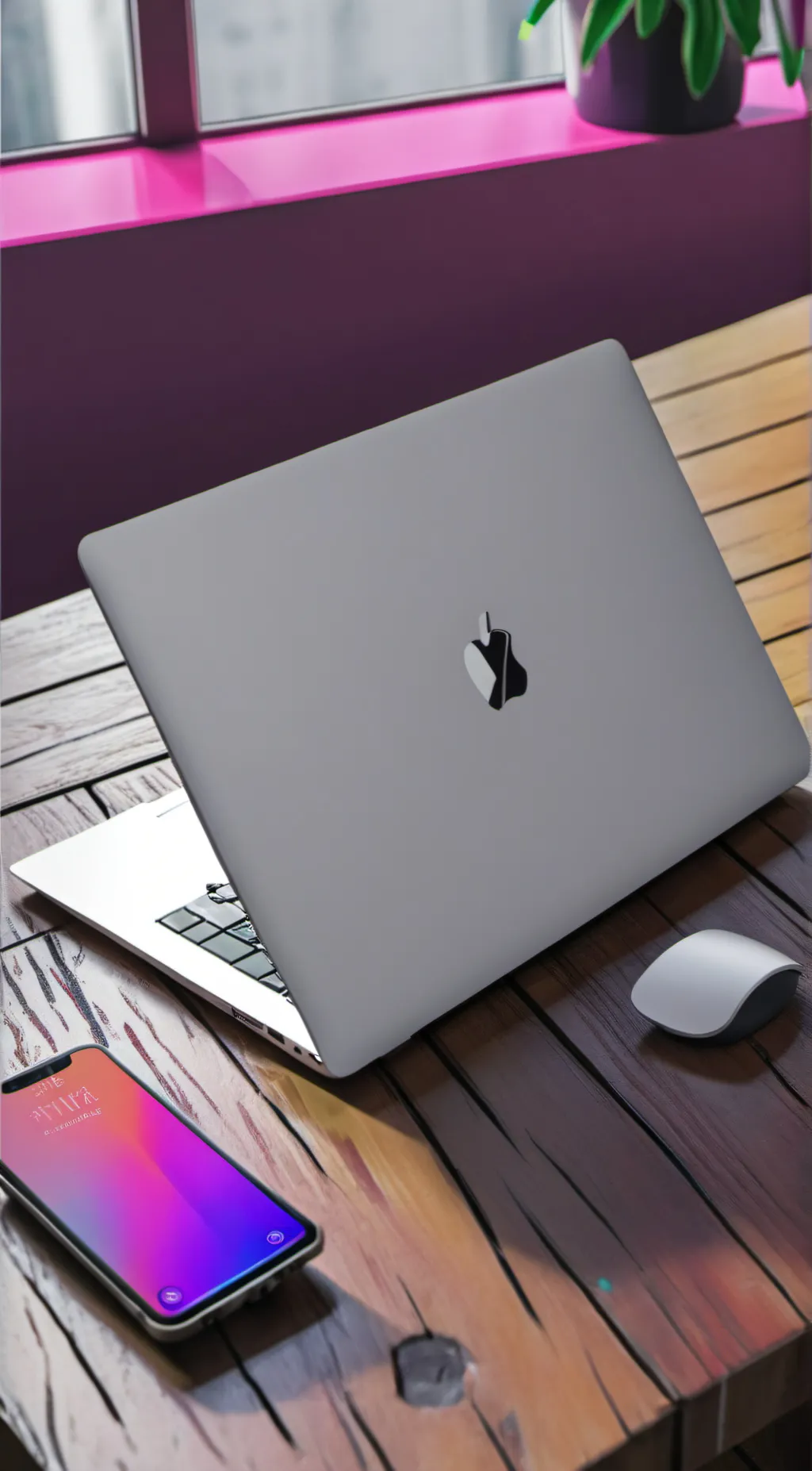 ai character: MacBook and iPhone background