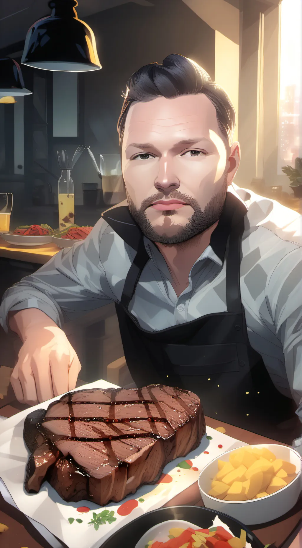 ai character: steak background
