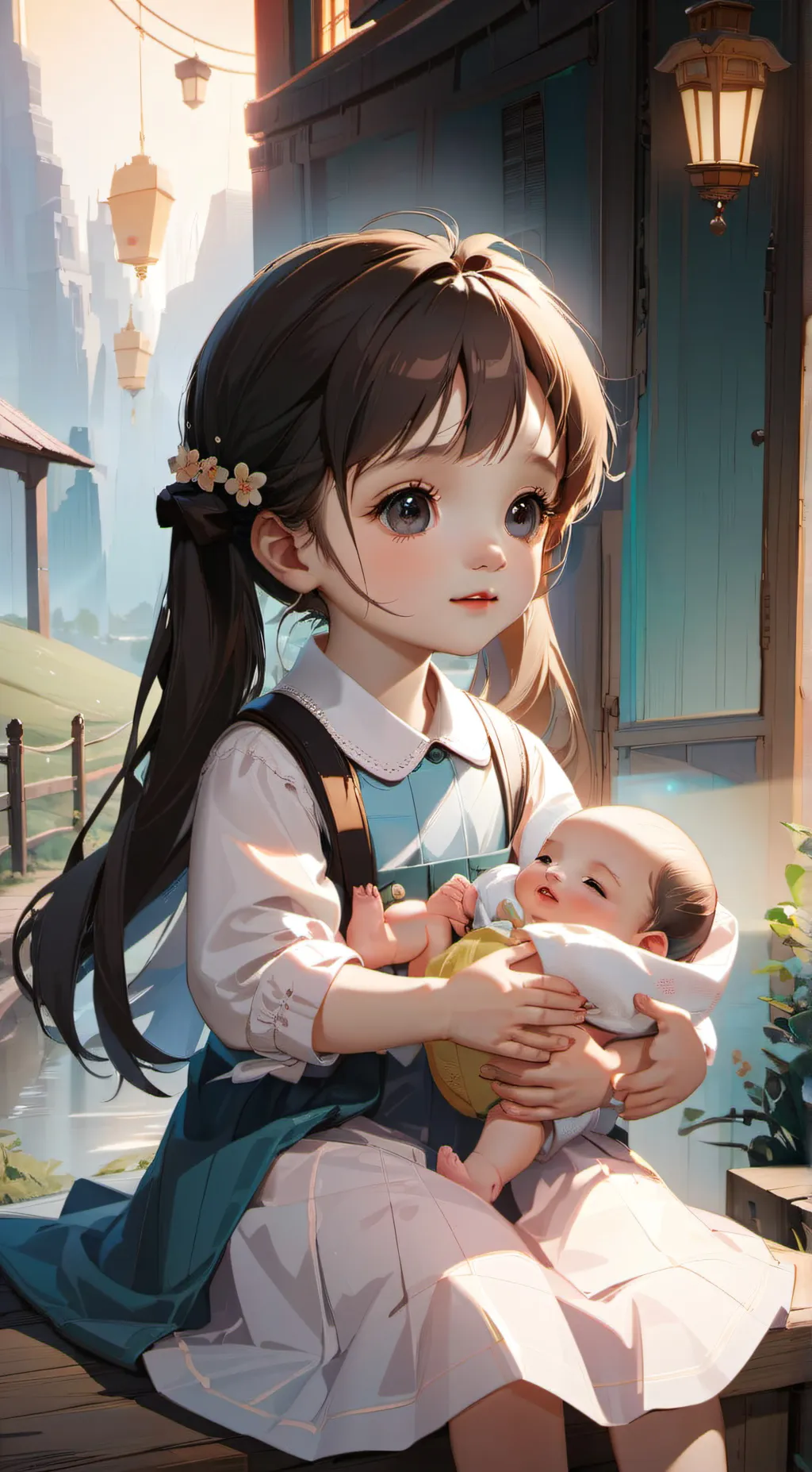 ai character: little girl & baby background