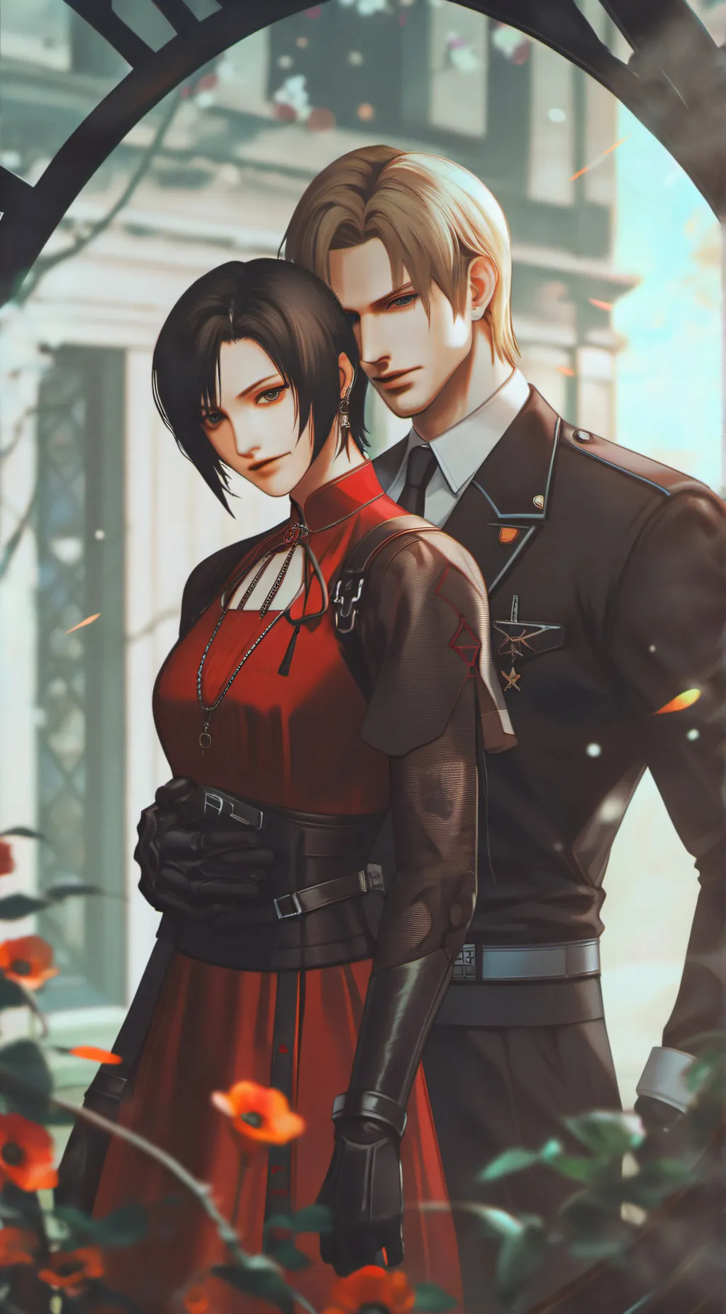 ai character: Leon & ada  background