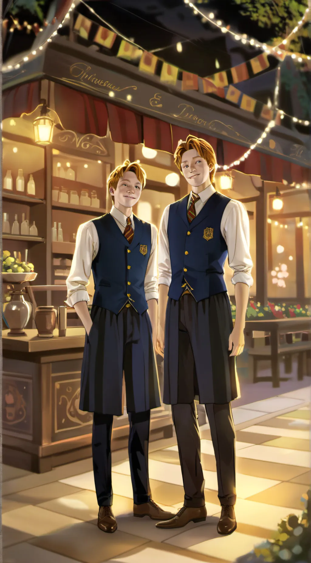 ai character: Fred and george  background