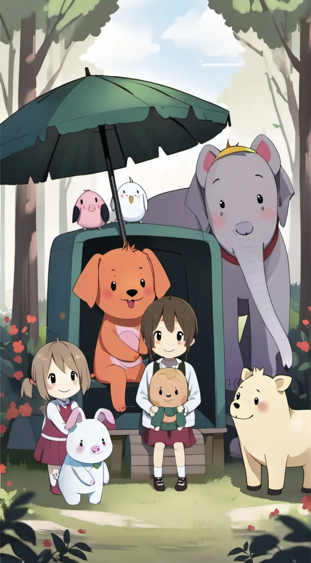 ai character: smiling critters background