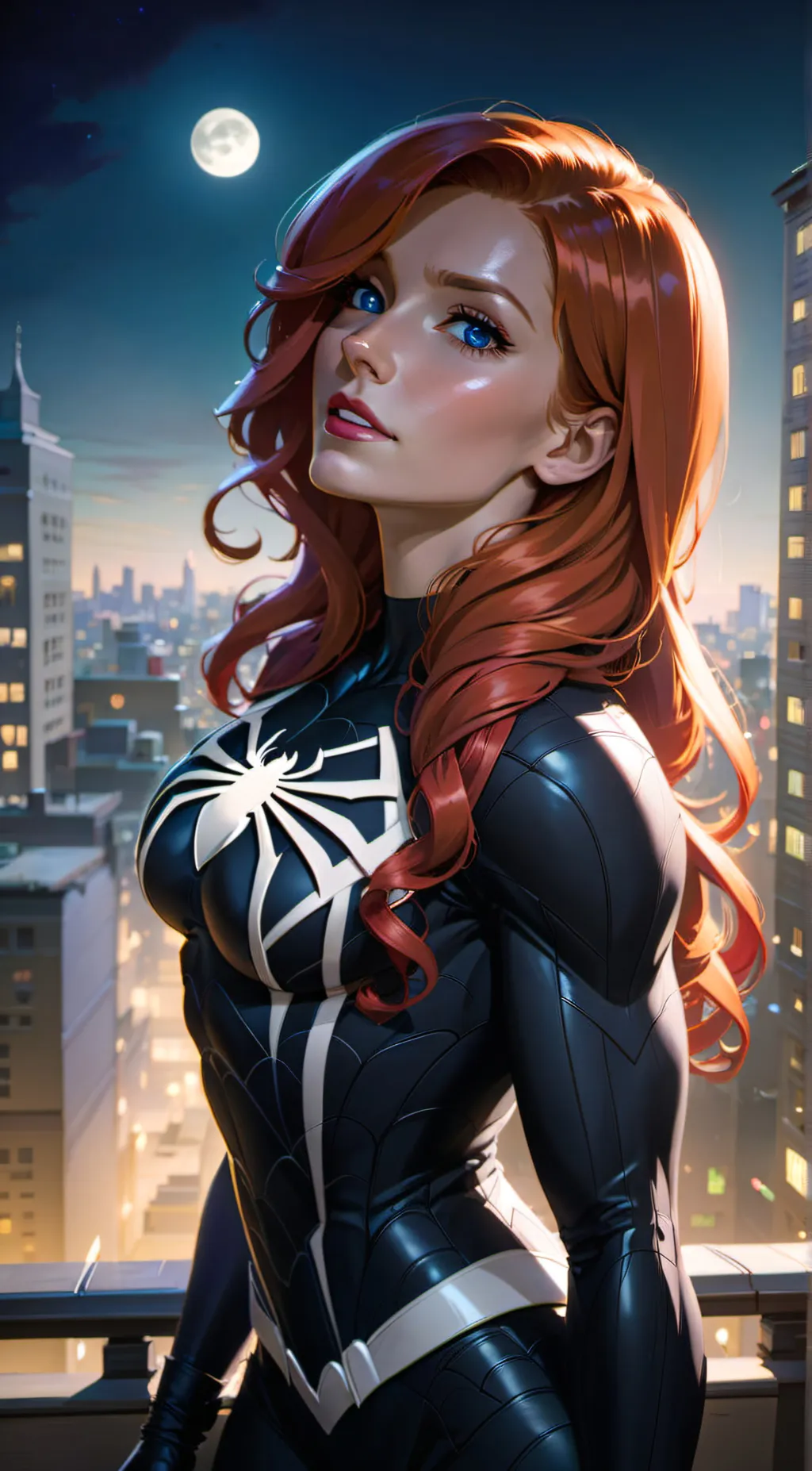 ai character: Spiderwoman  background