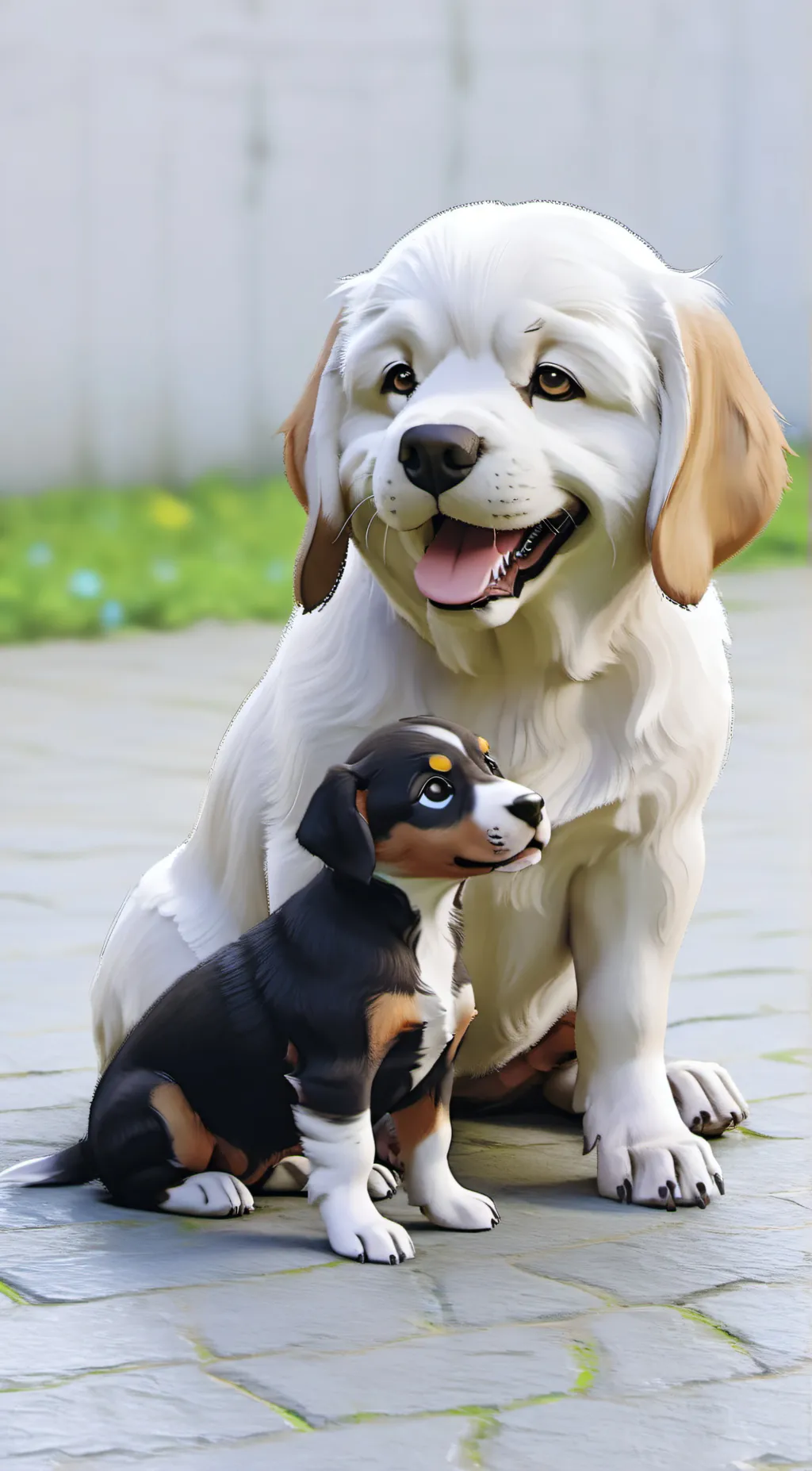 ai character: mama dog and puppy background