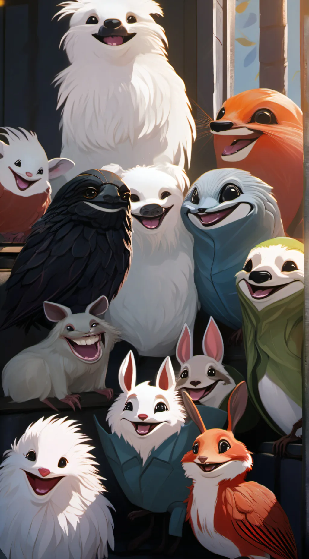 ai character: smiling critters background
