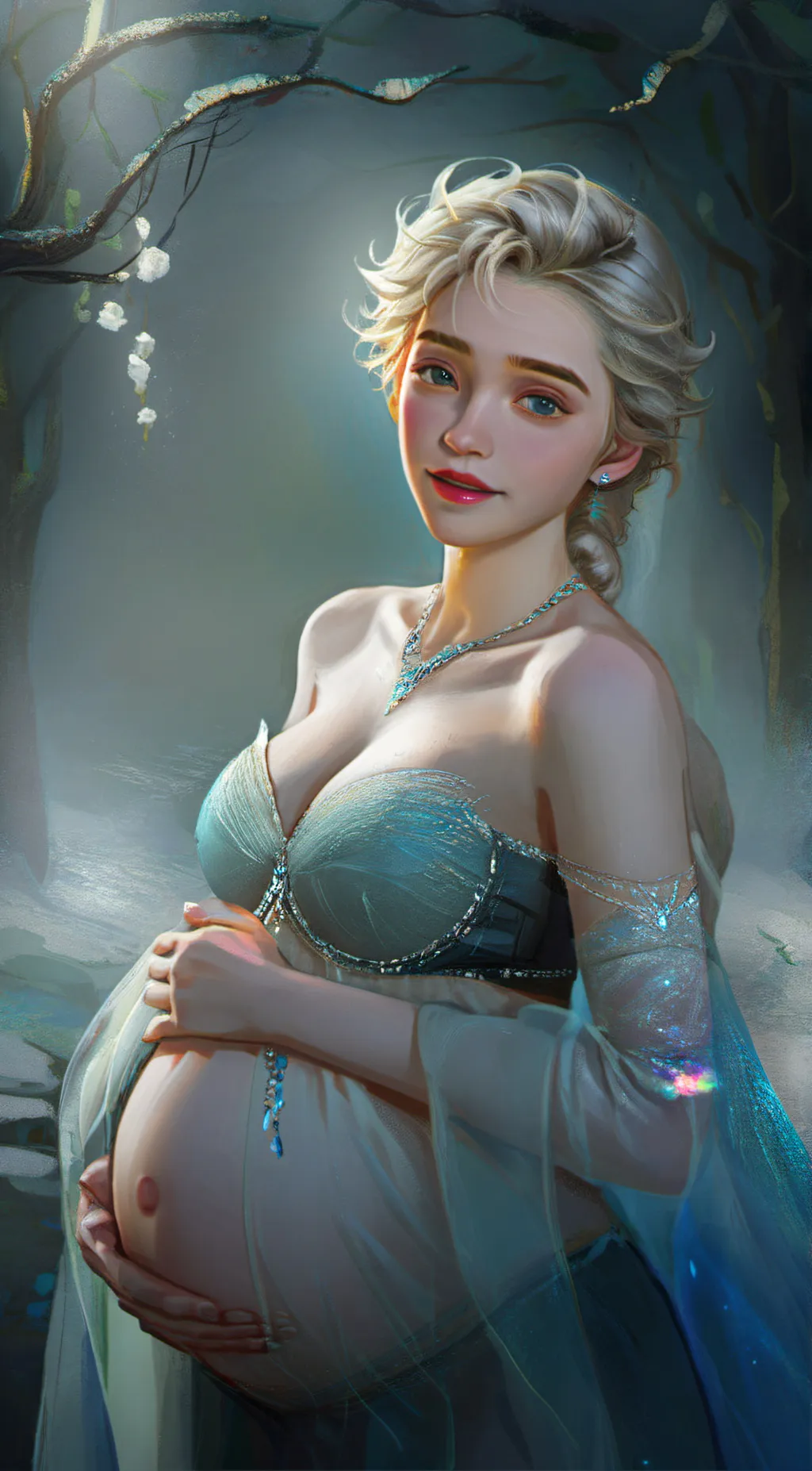 ai character: Sexy pregnant elsa background