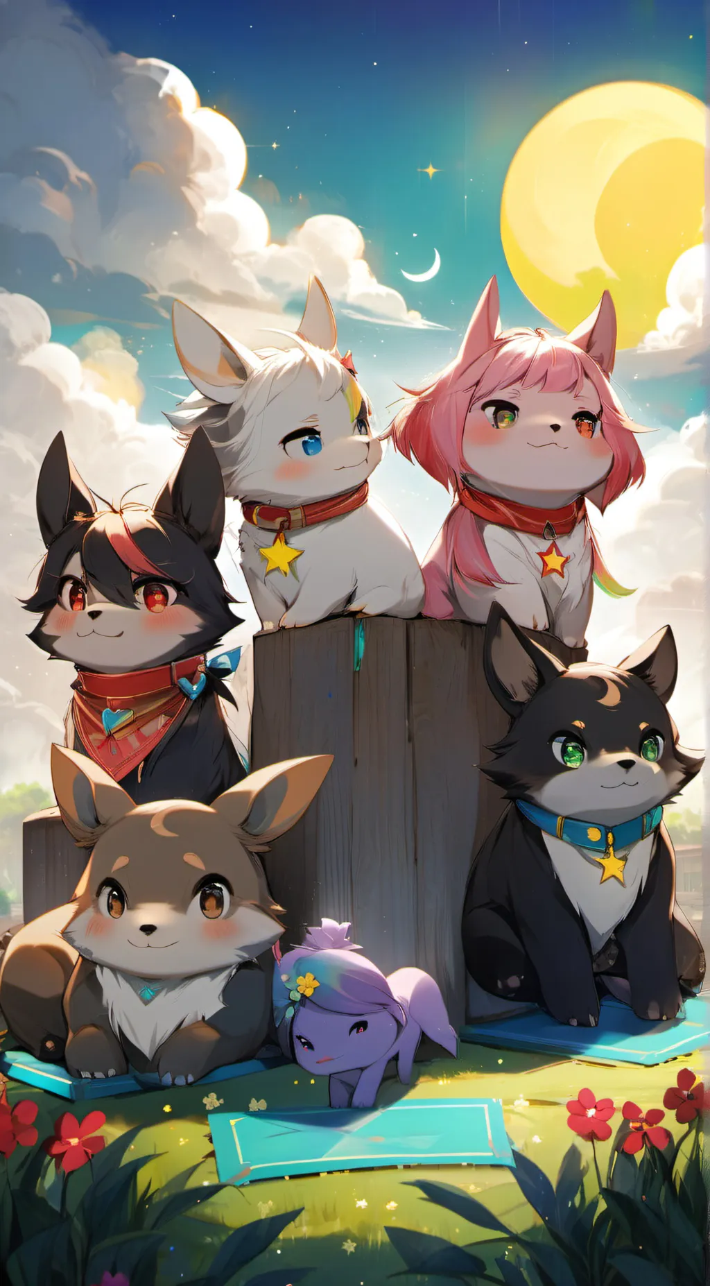 ai character: Smiling critters  background