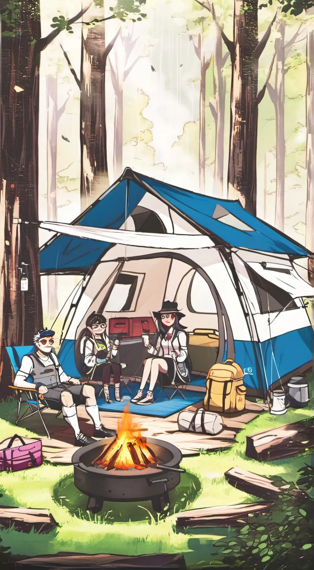 ai character: camping with imp background