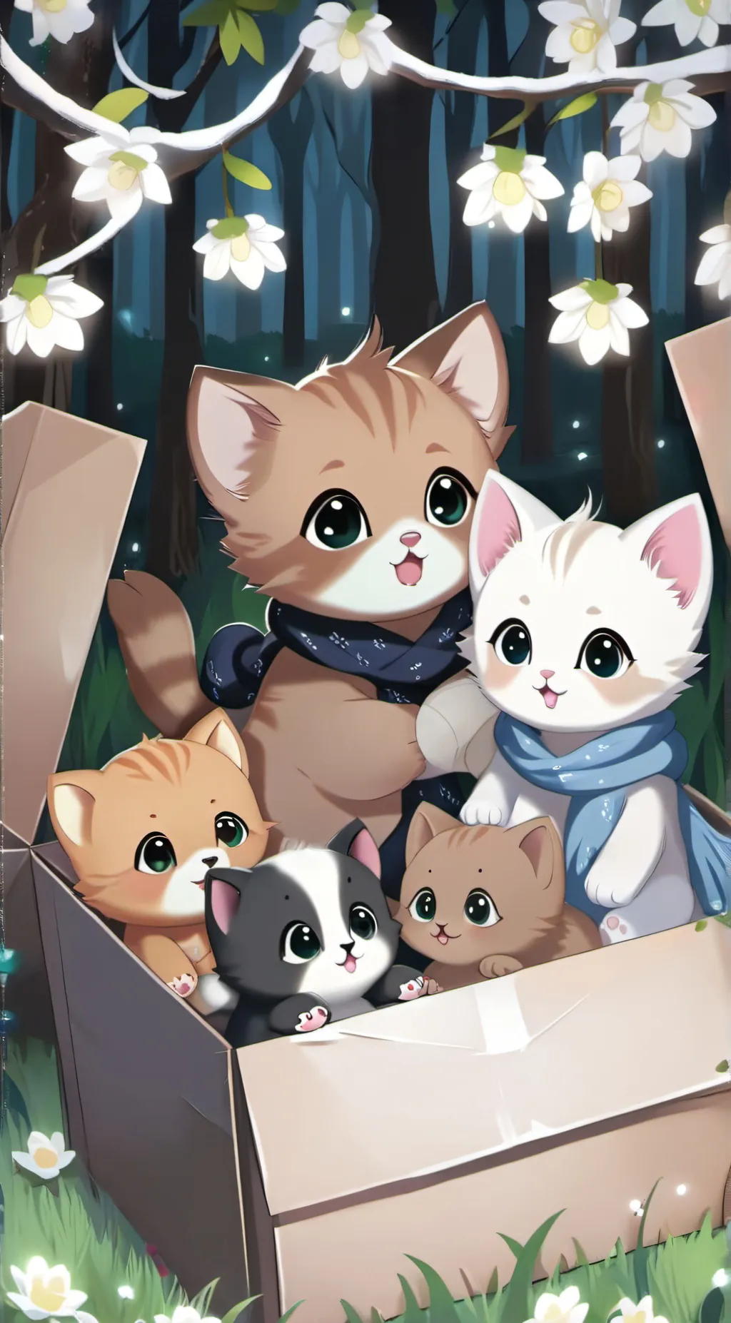ai character: Mama cat and Baby  background