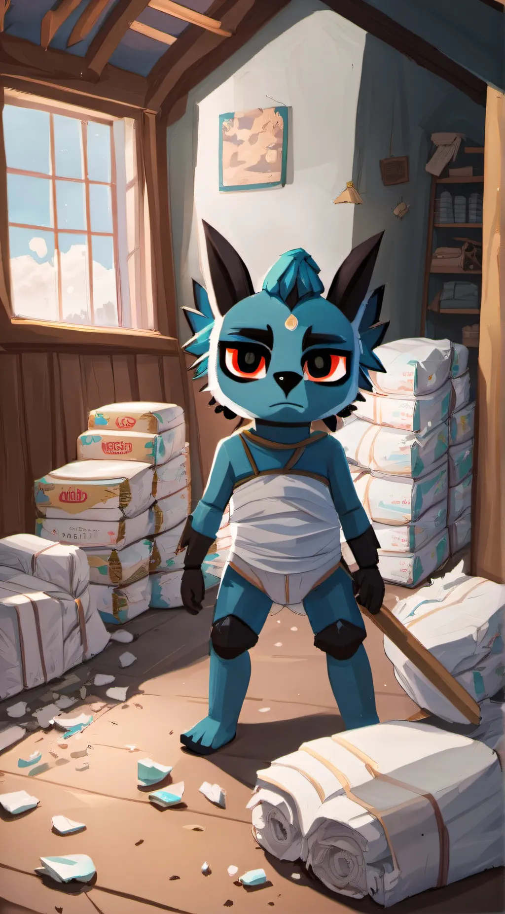 ai character: vaporeon in diaper background
