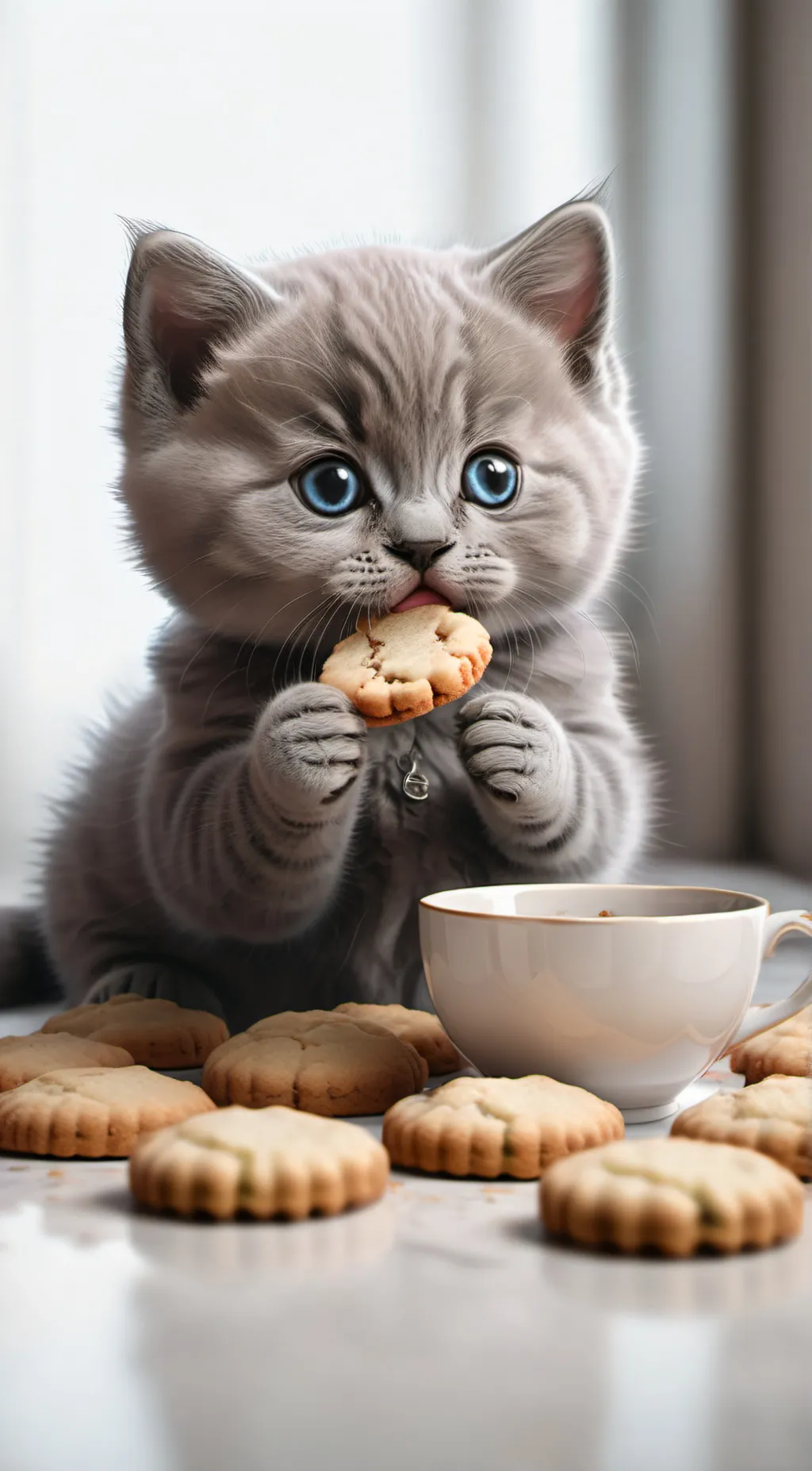 ai character: Cookie kitten  background