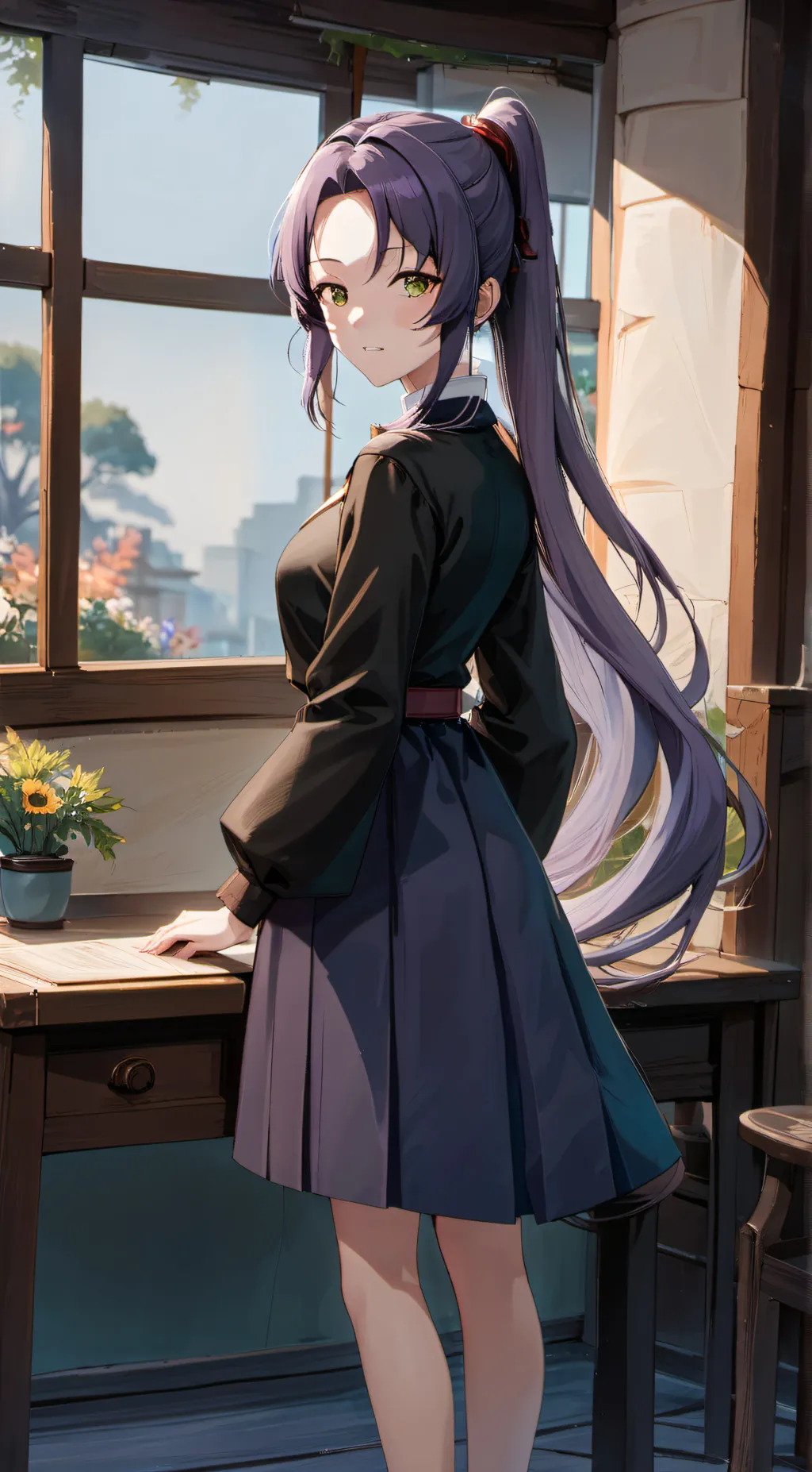 ai character: Violet Kocho  background