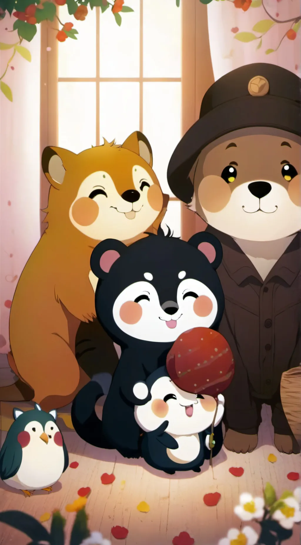 ai character: Smiling critters background