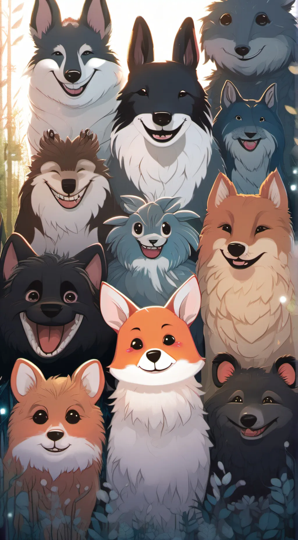 ai character: Smiling critters  background