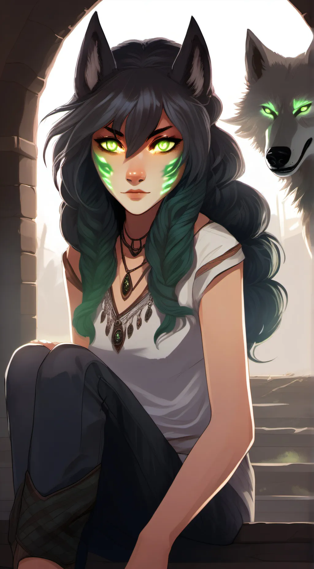 ai character: Emerald background