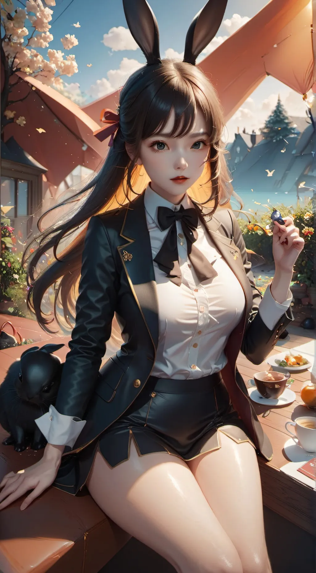 ai character: black bunny background