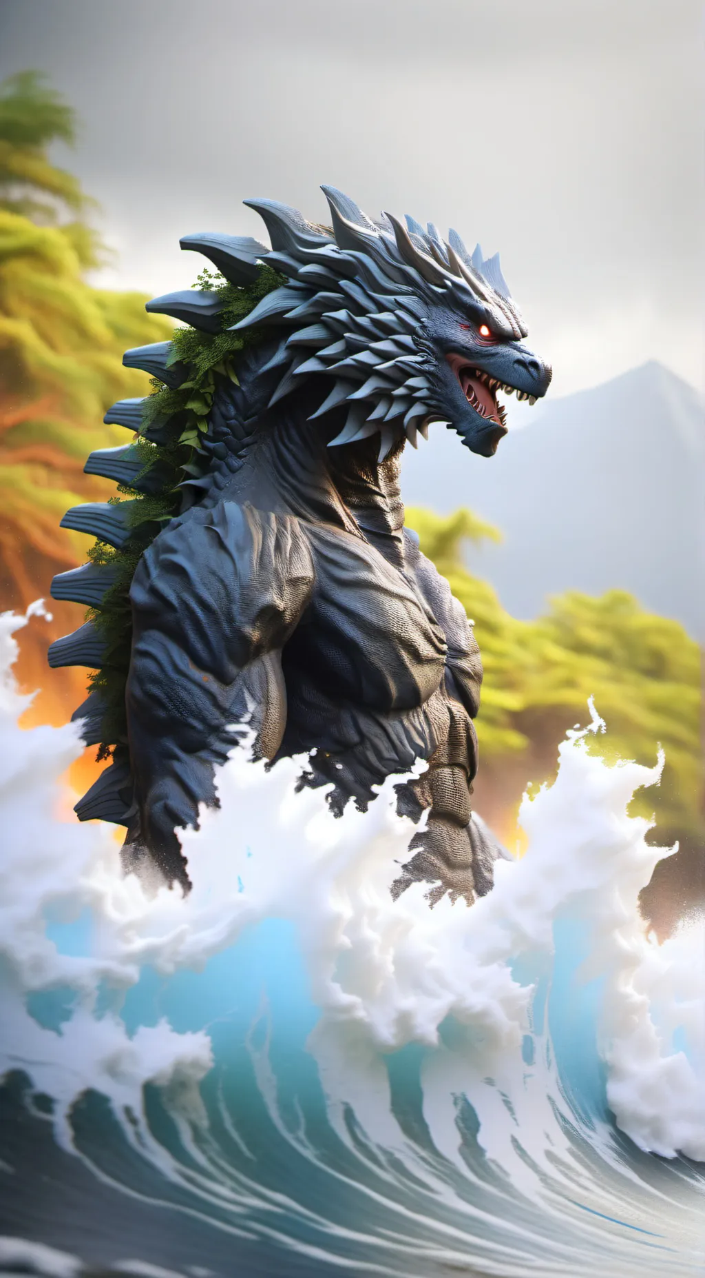 ai character: Goji and thehorror background