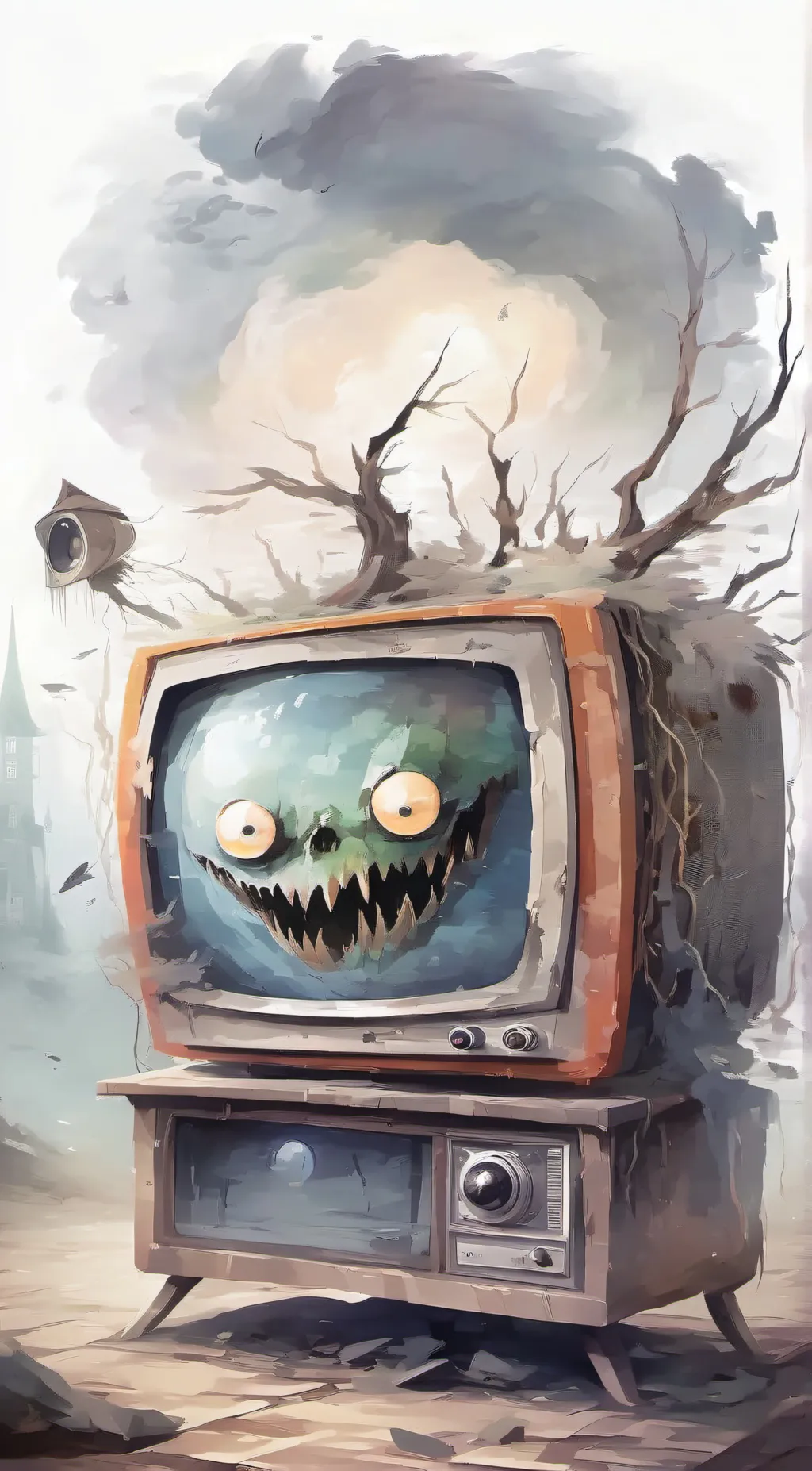 ai character: old TV  background