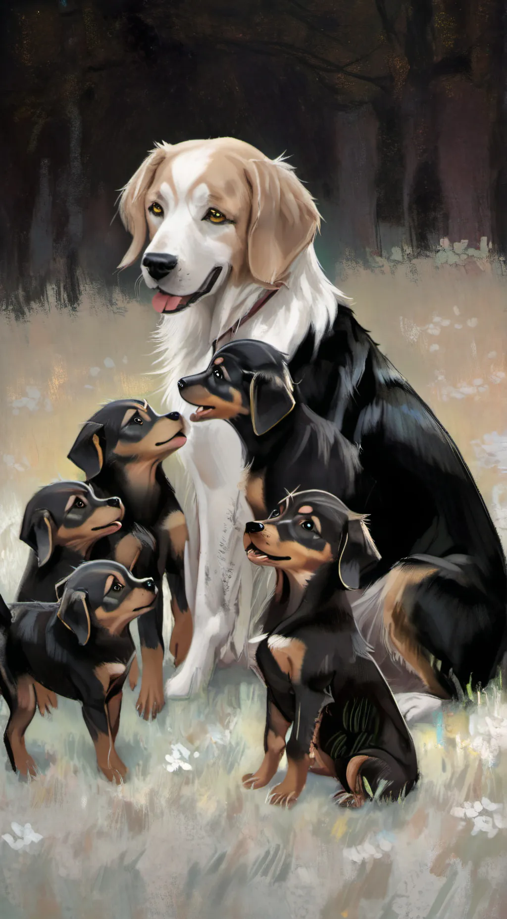 ai character: Mama dog background