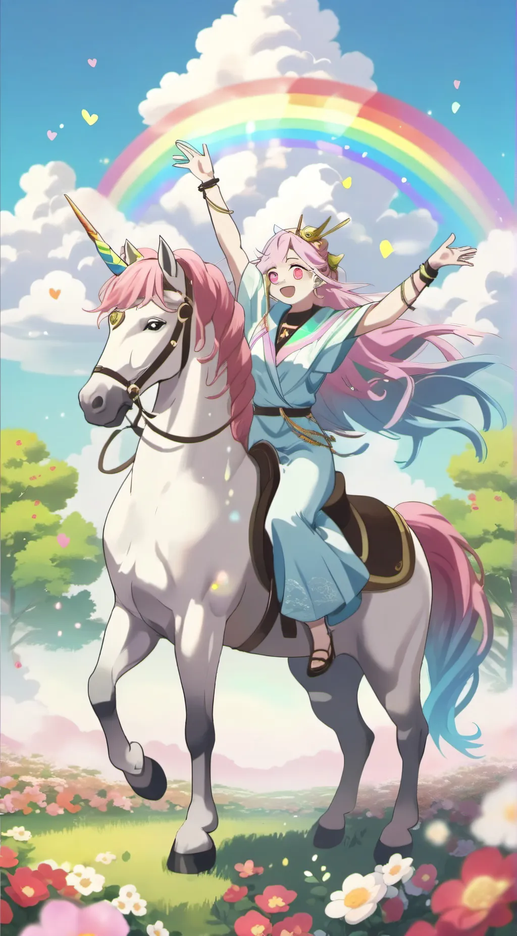 ai character: Pink unicorn background