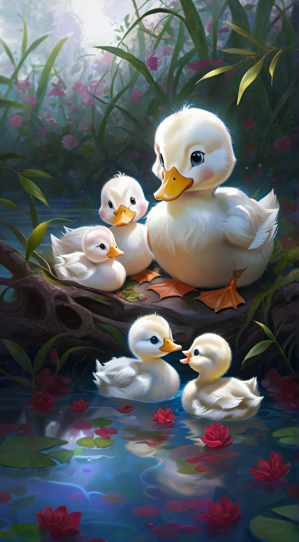 ai character: family of ducks background