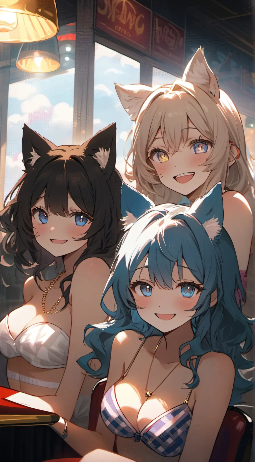 ai character: group of cat girls background
