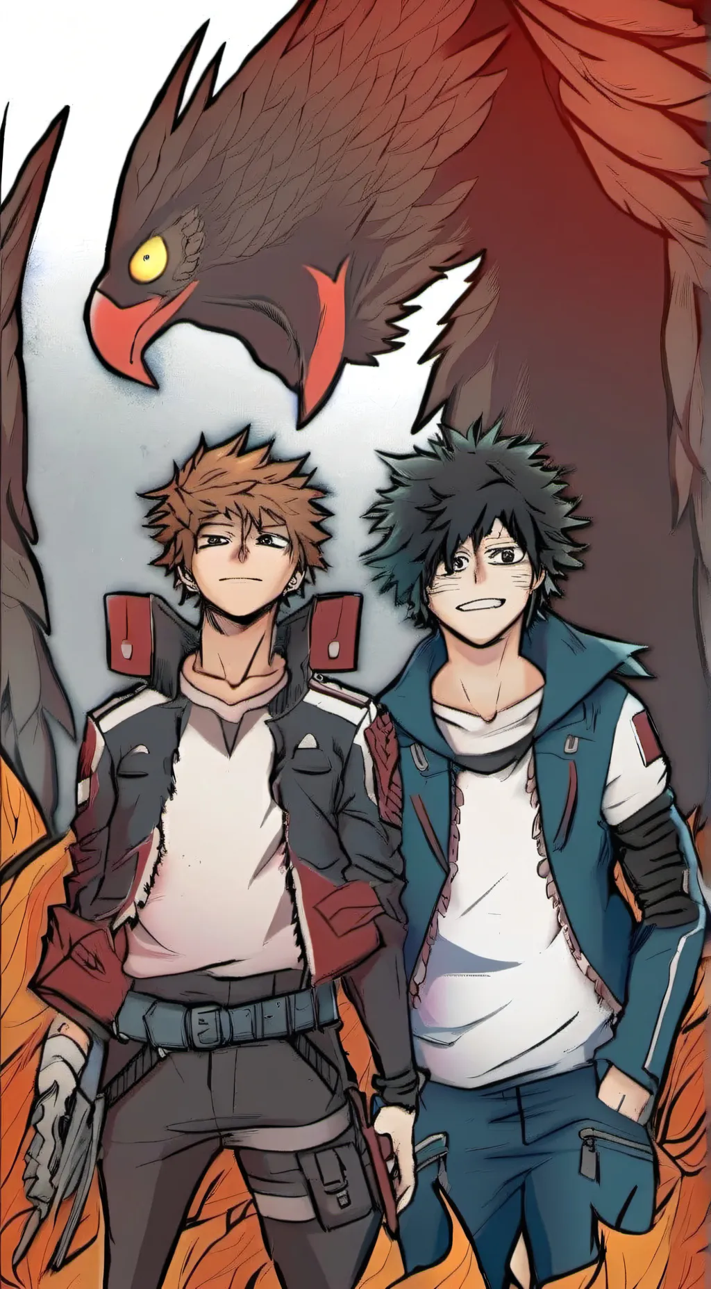 ai character: Dabi & Hawks  background