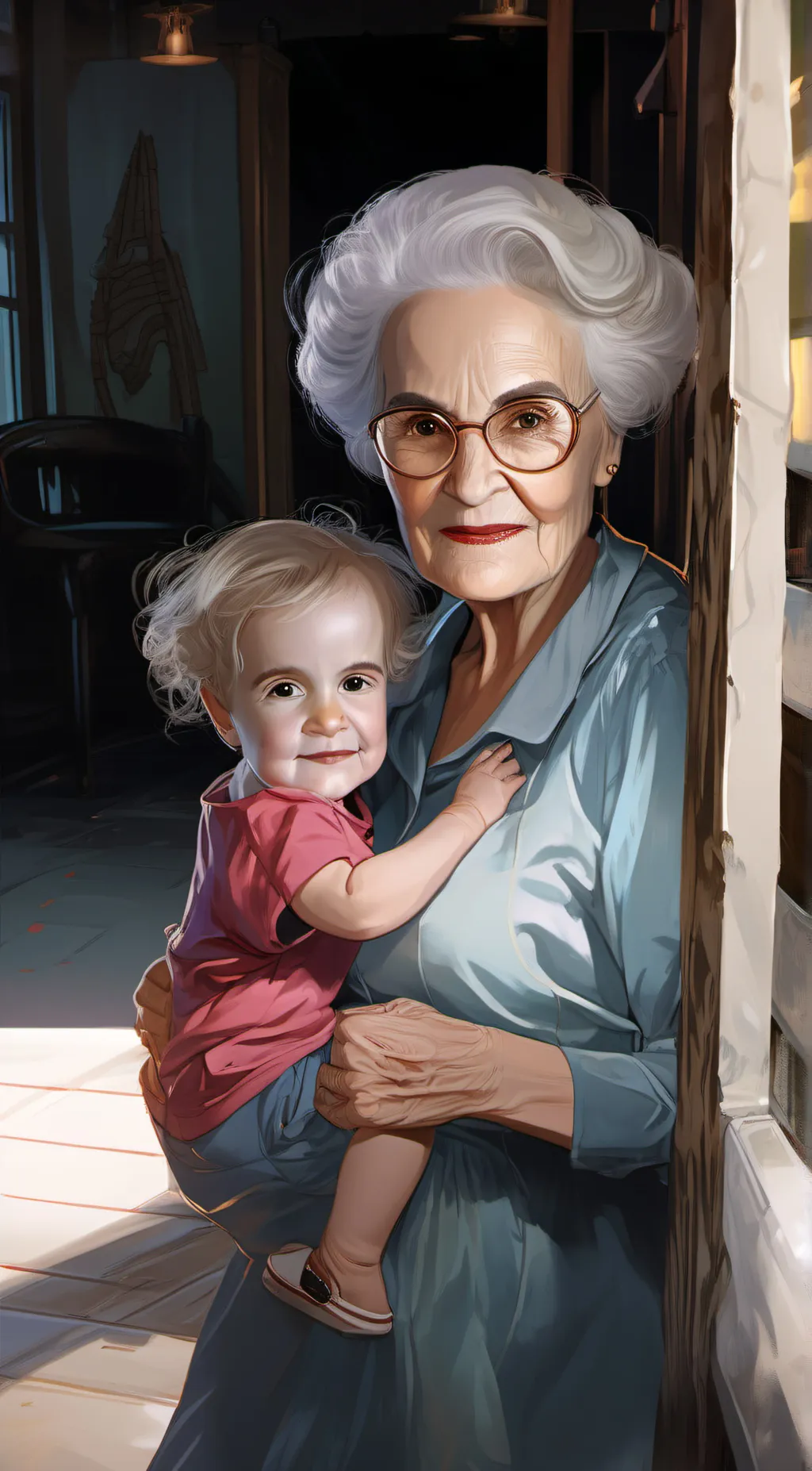 ai character: Gramma eva uri  background