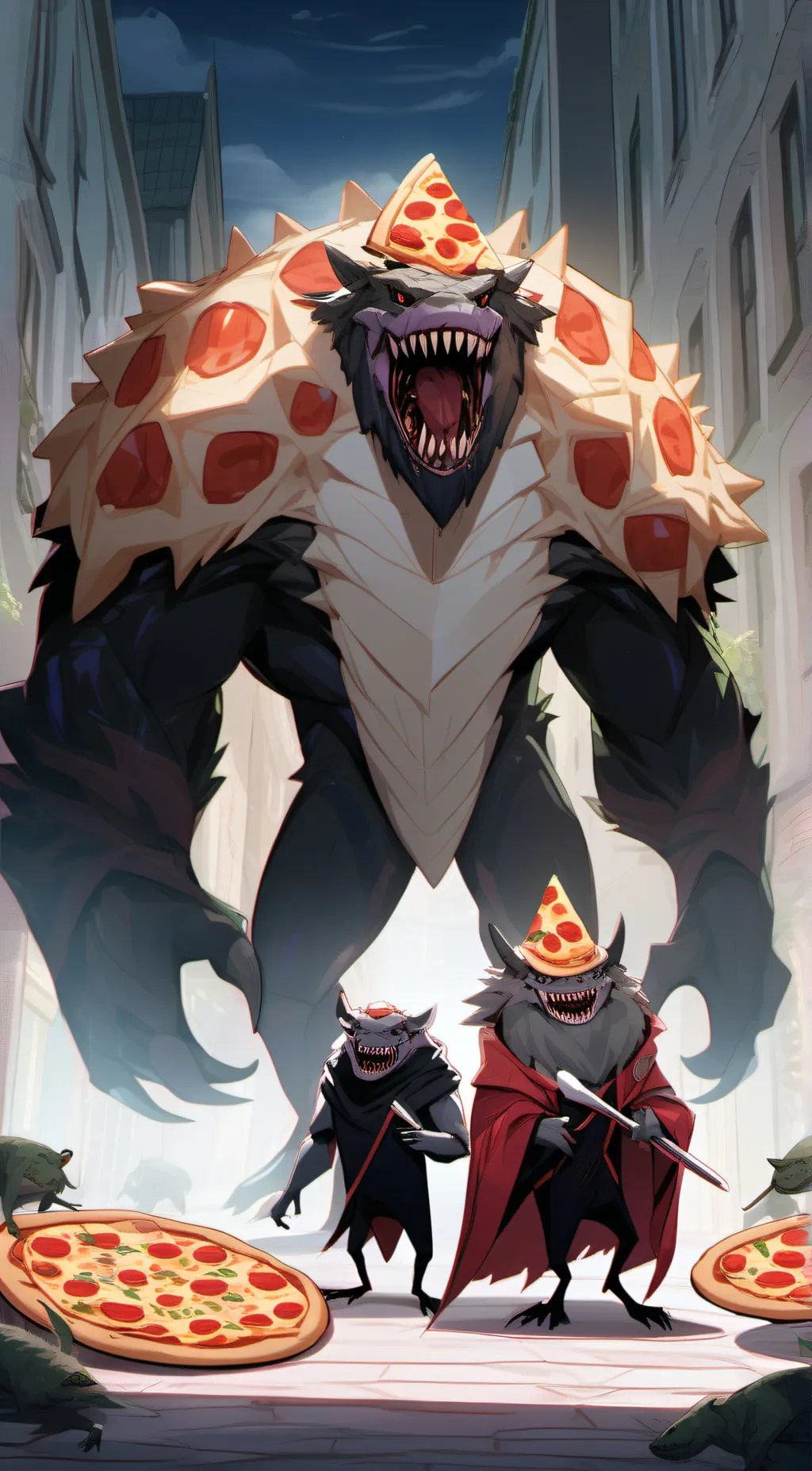 ai character: Pizza monsters background