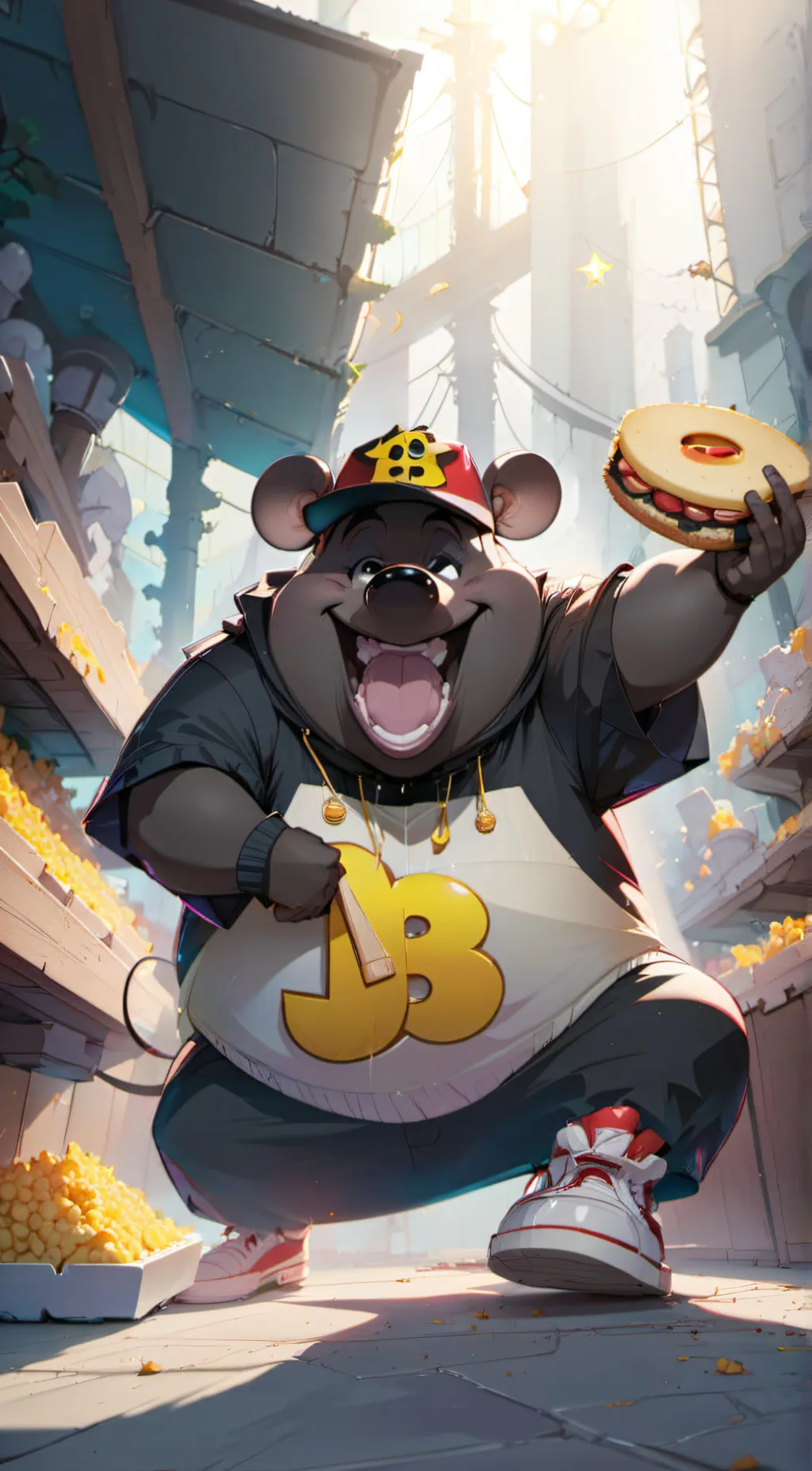 ai character: Biggie Cheese background