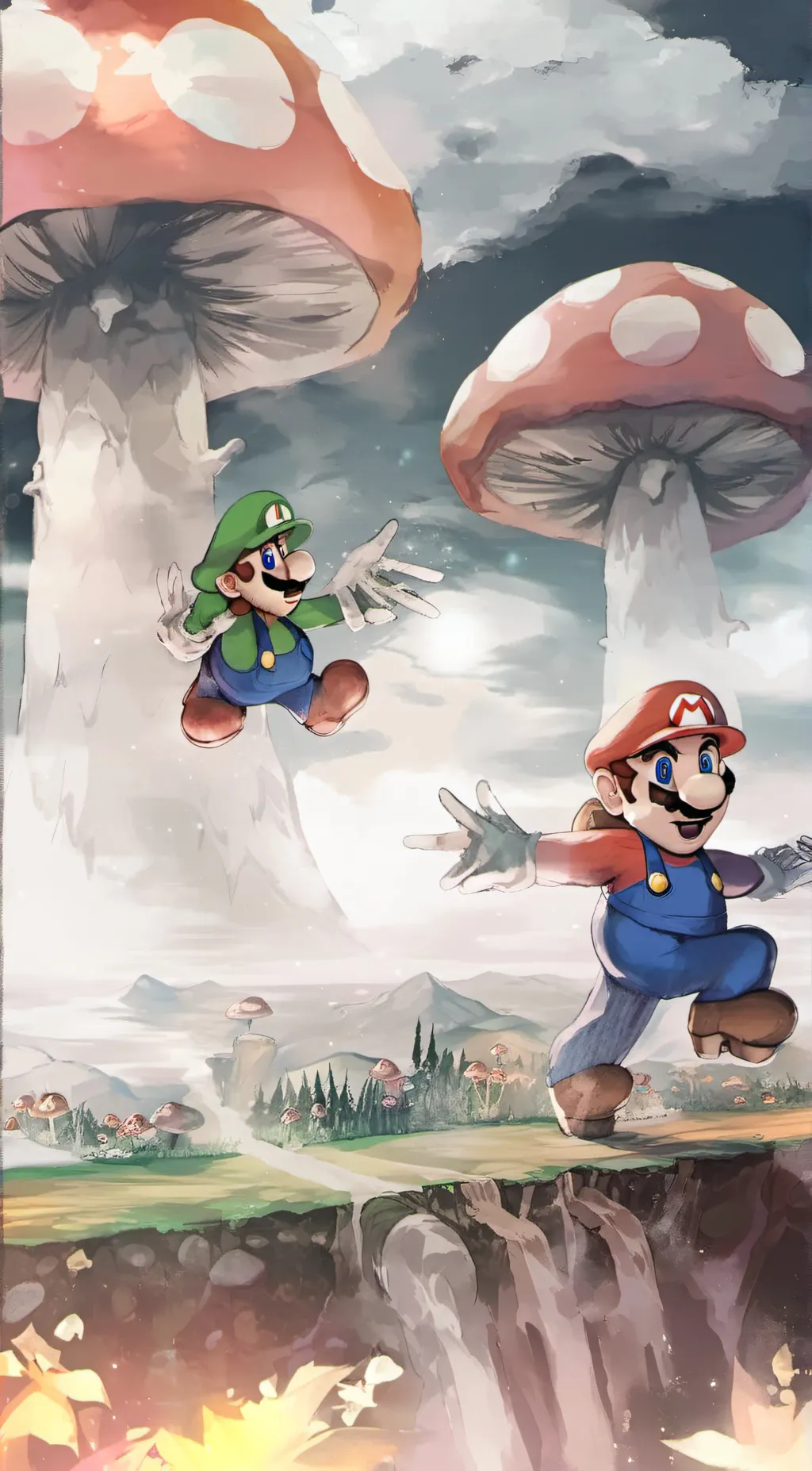 ai character: Mario and Luigi  background