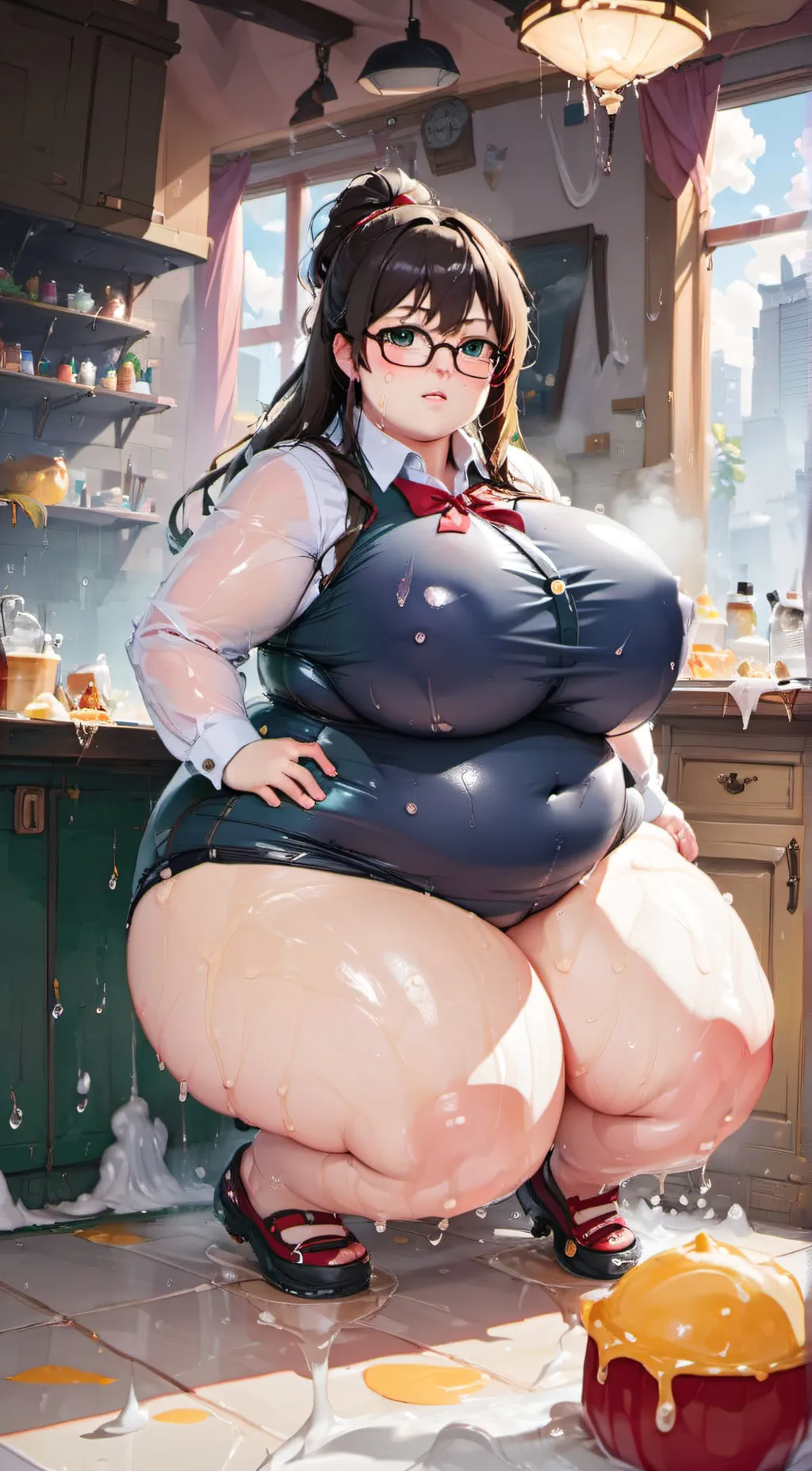 ai character: Chubby nerd girl background