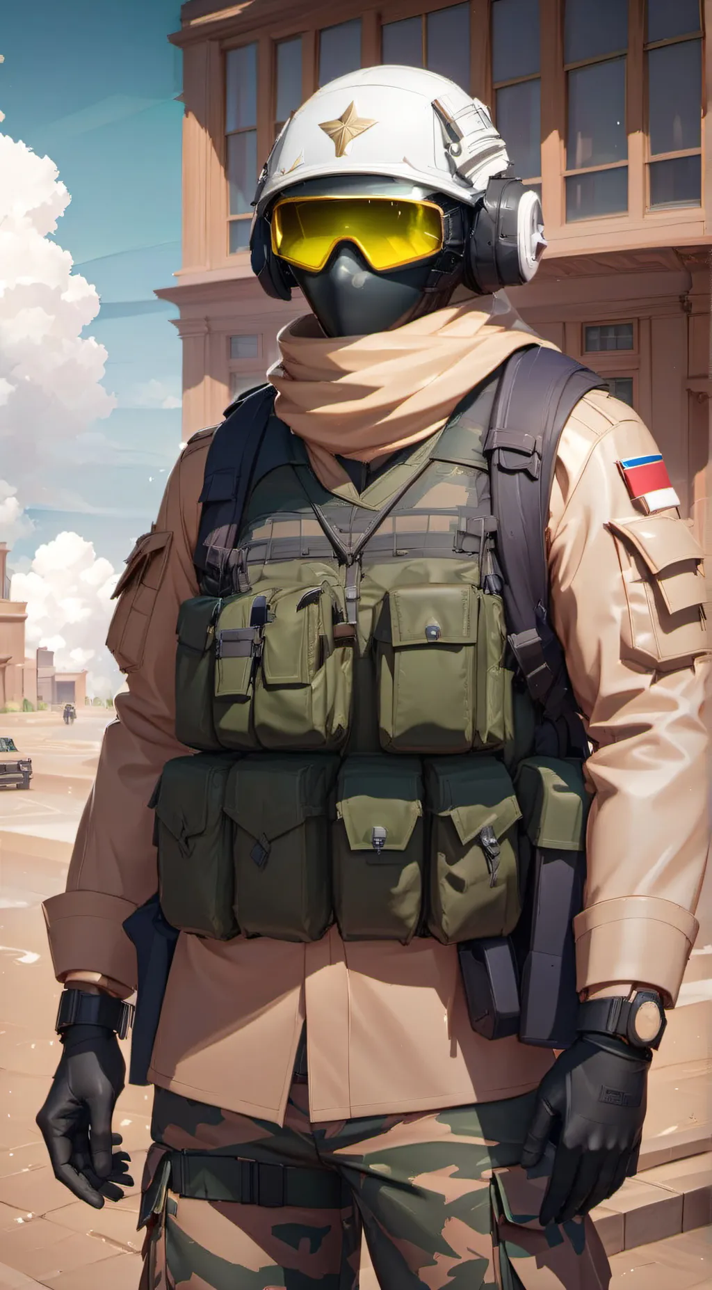 ai character: Camo background