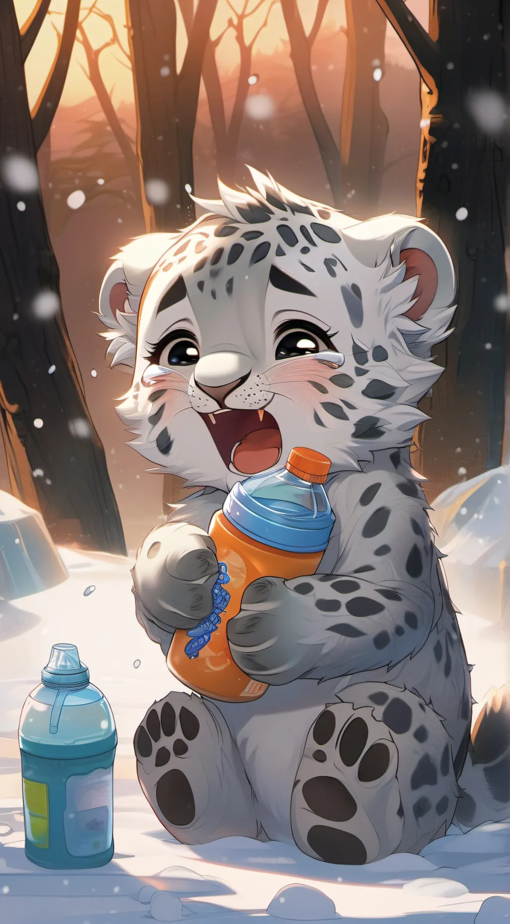 ai character: snow leopard  background