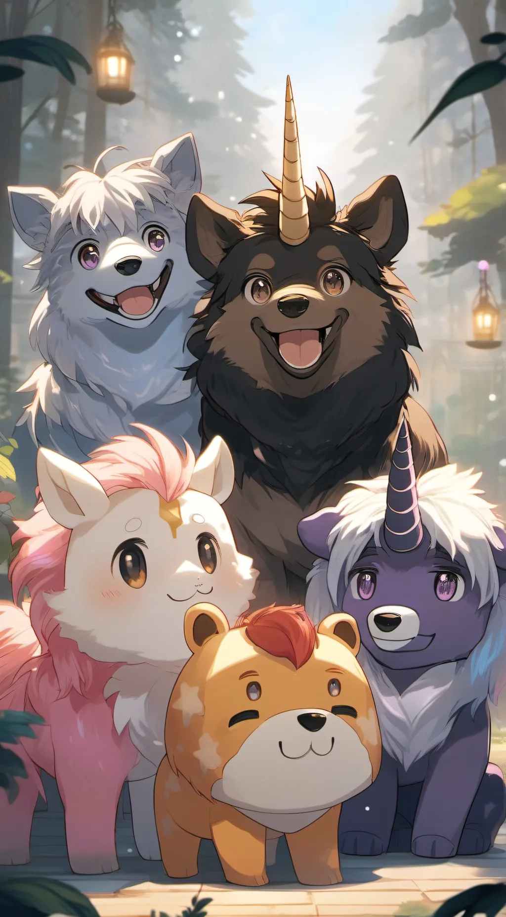 ai character: smiling critters background