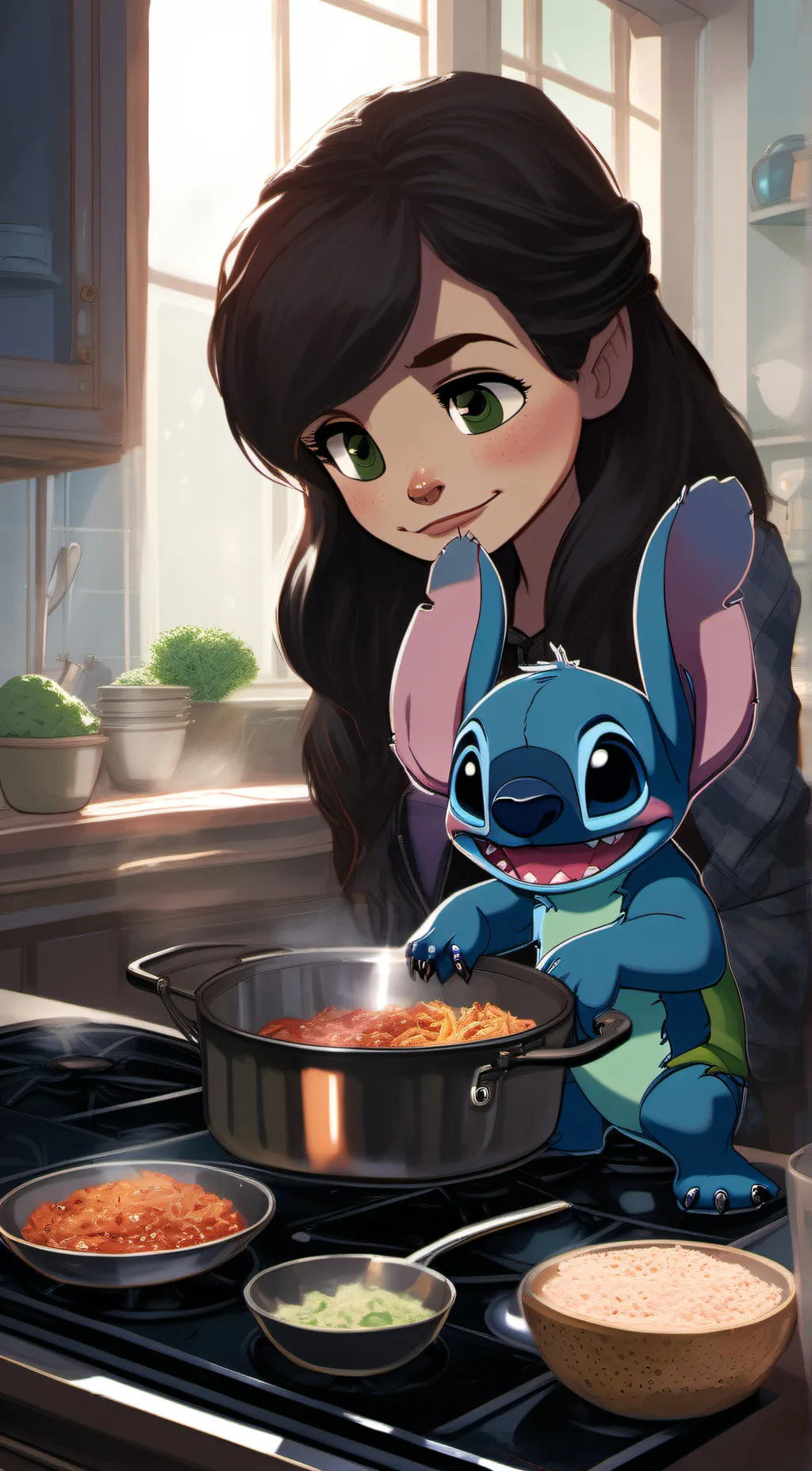 ai character: CookingwithStitch background