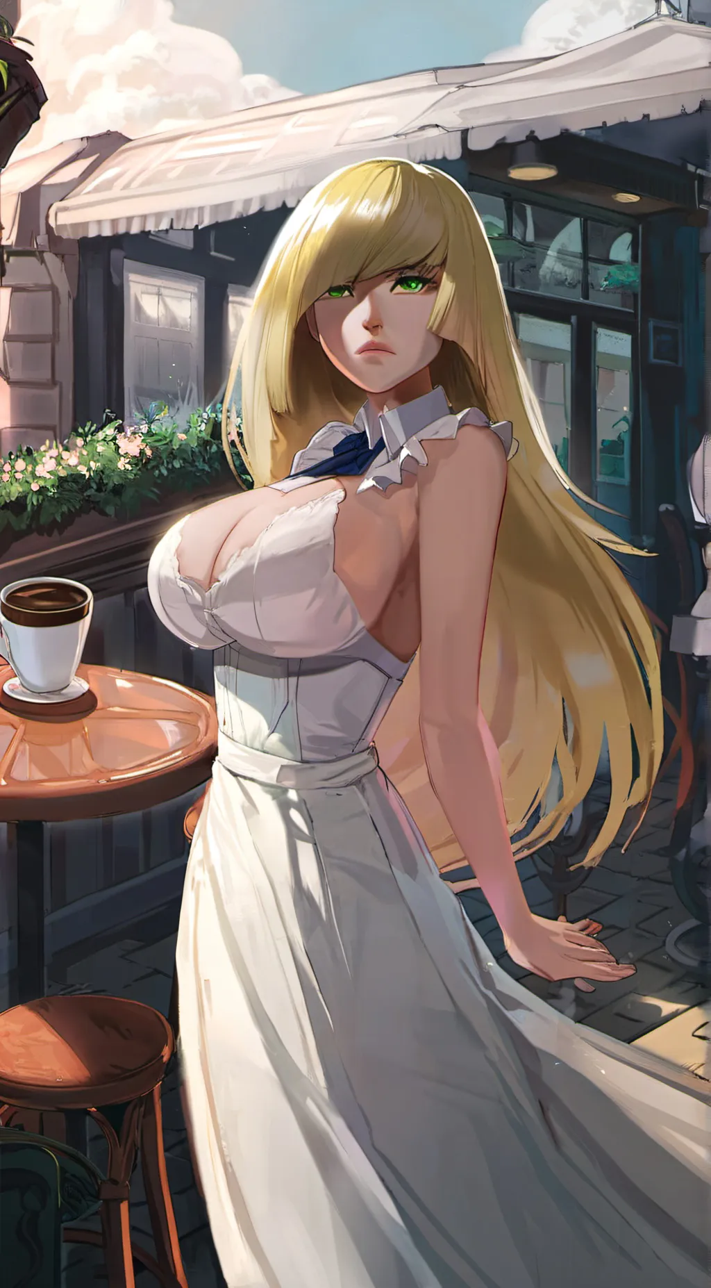 ai character: Lusamine (cafe) background