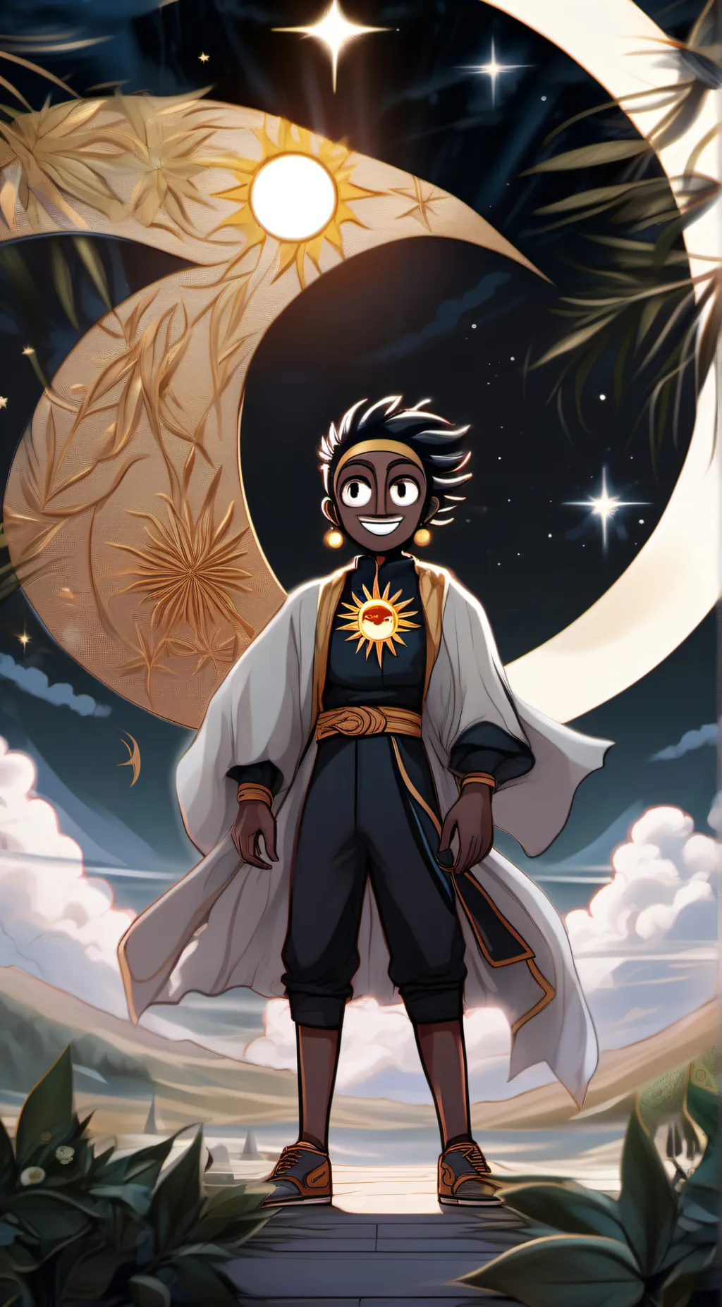 ai character: sun and moon show background