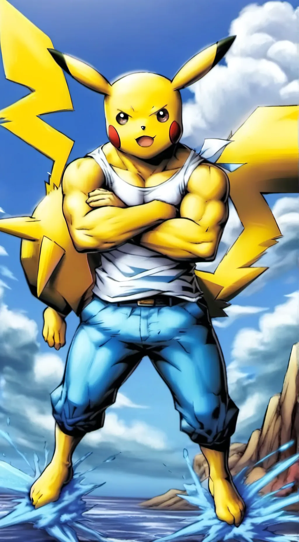 ai character: Muscular Pikachu  background