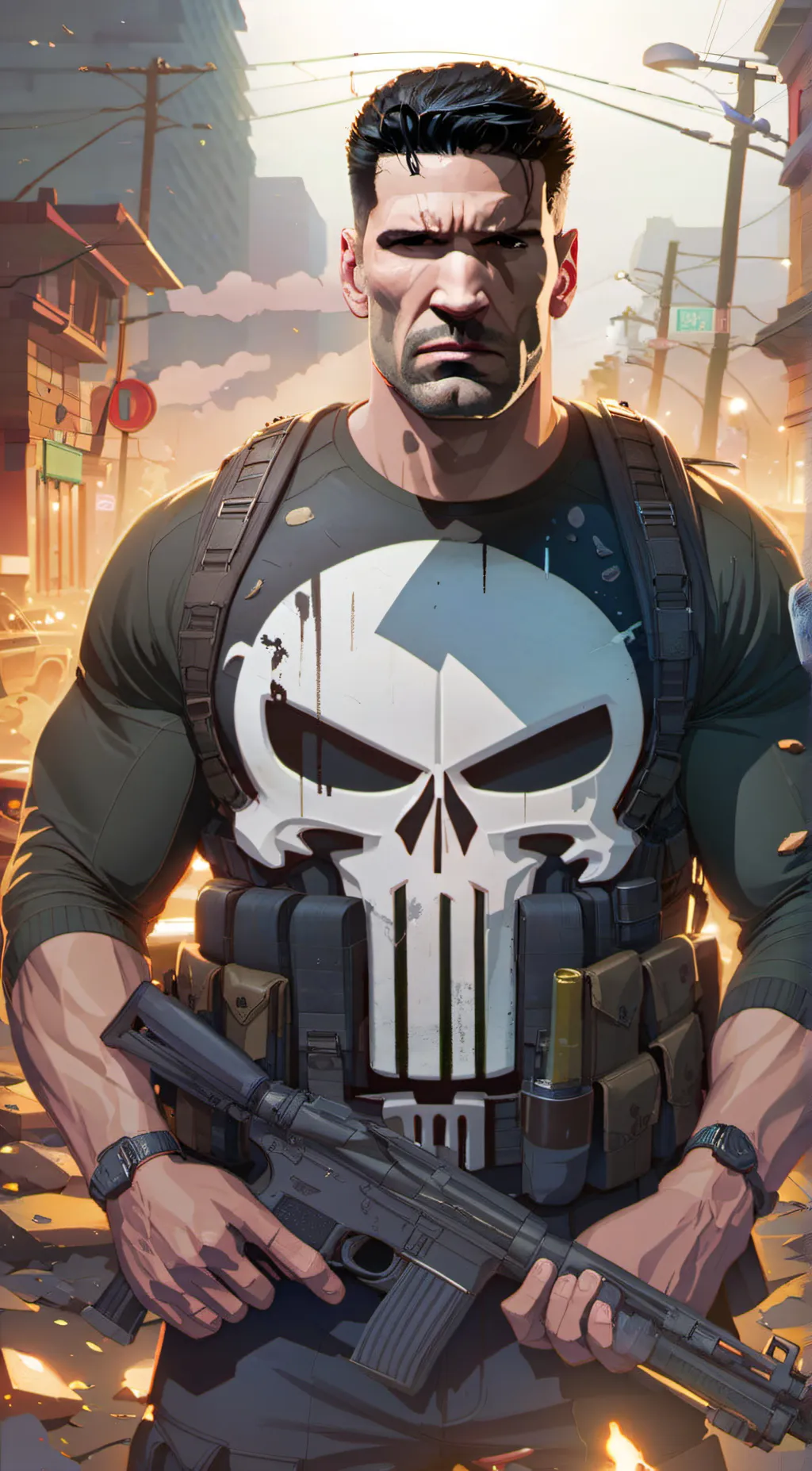 ai character: THE PUNISHER  background