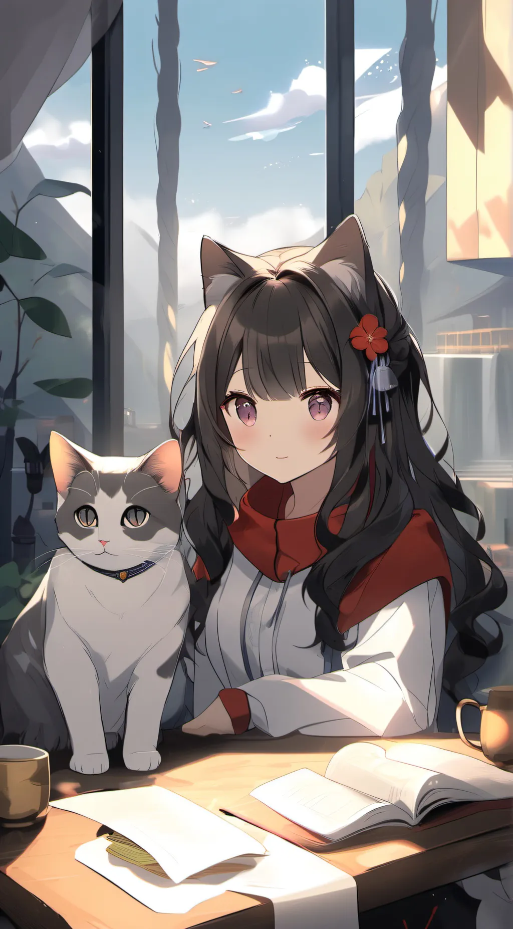ai character: Amy and her cat background