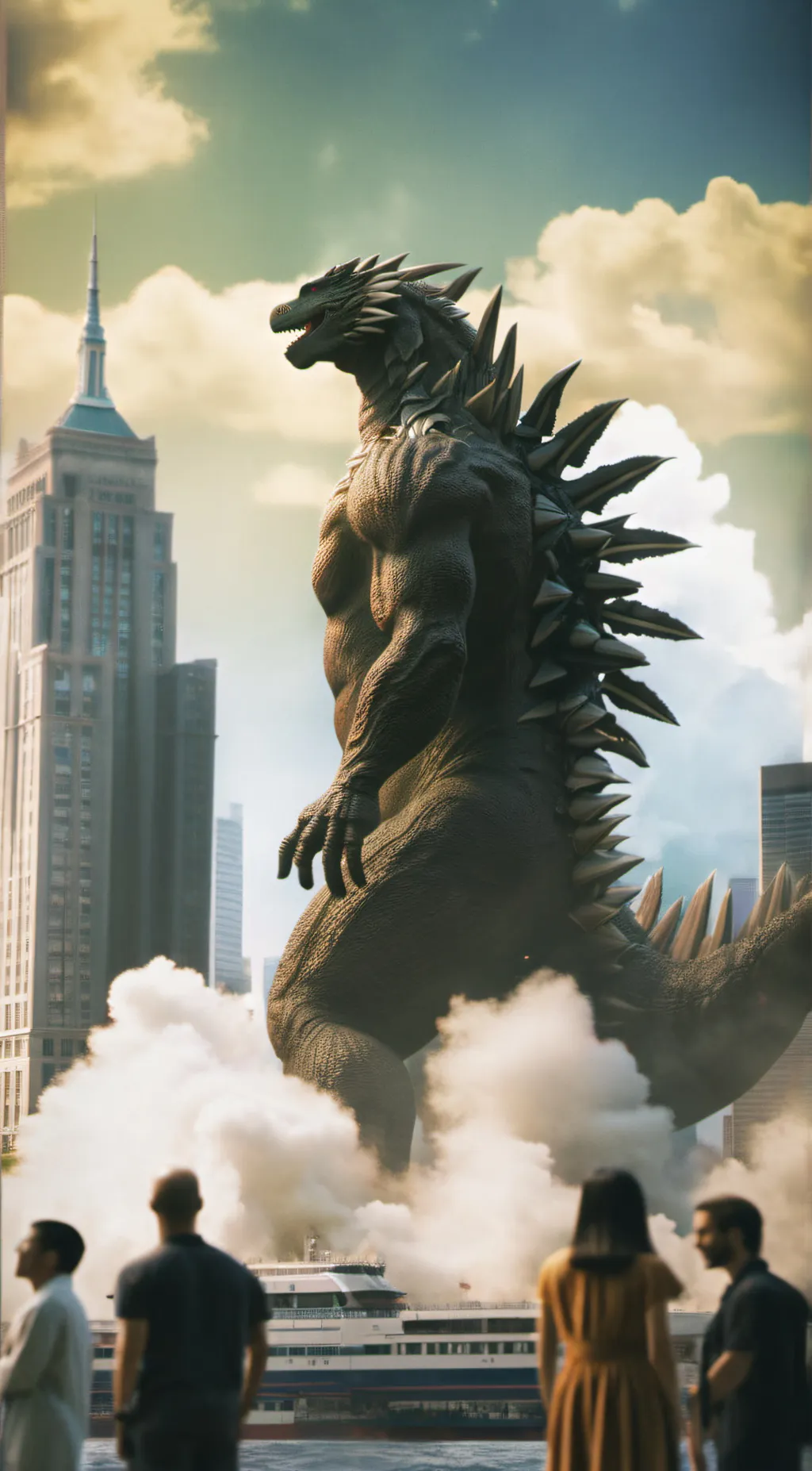 ai character: Godzilla  background