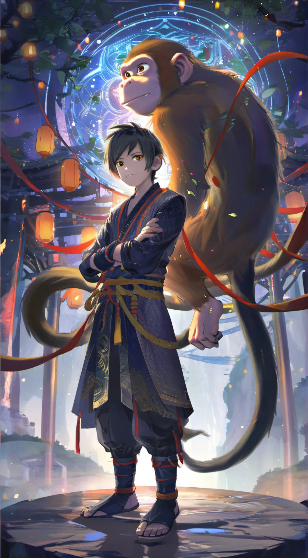ai character: Wukong and M.K background