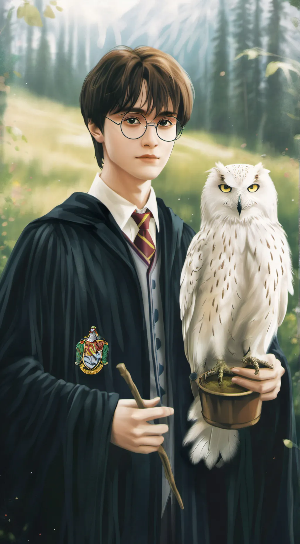 ai character: hedwig and harry  background