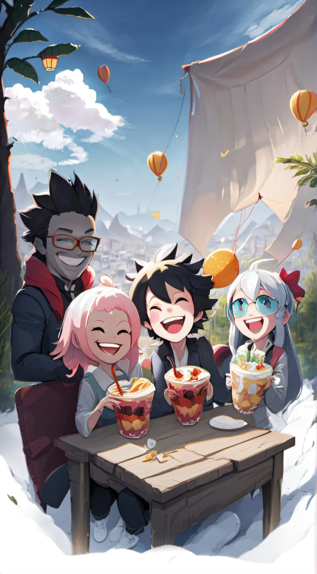 ai character: smiling critters background