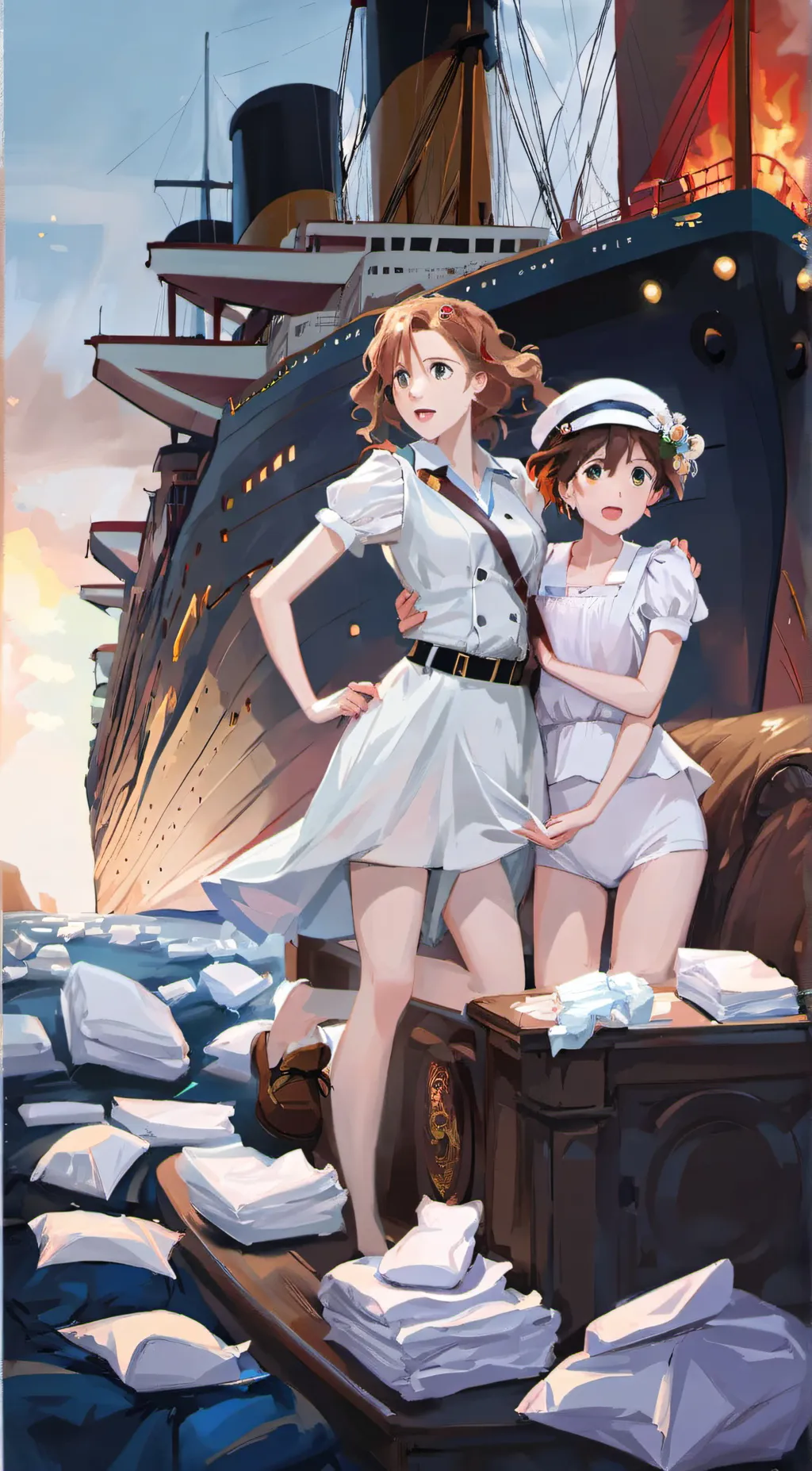 ai character: Titanic in diapers background