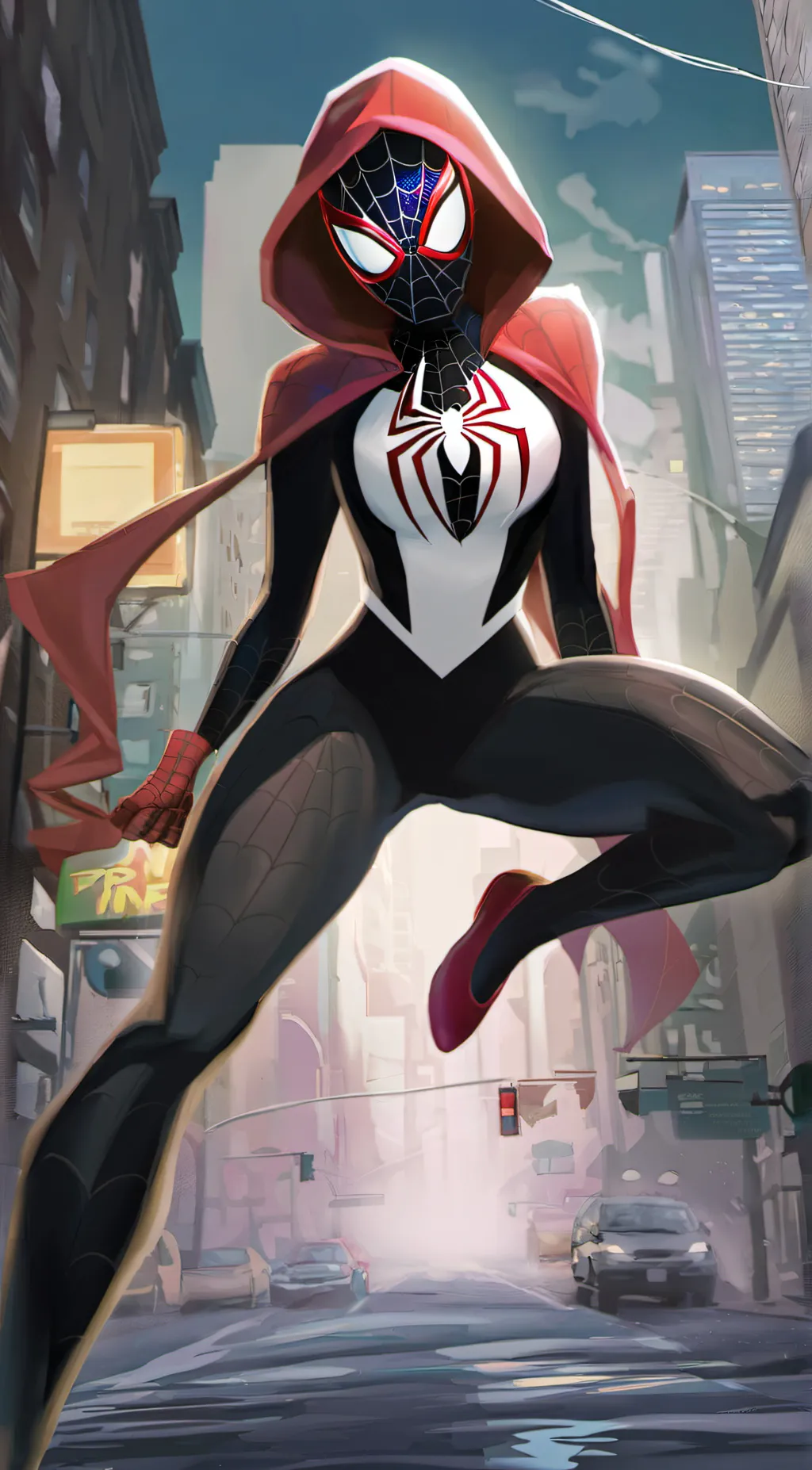 ai character: Gwen+Miguel+Miles  background
