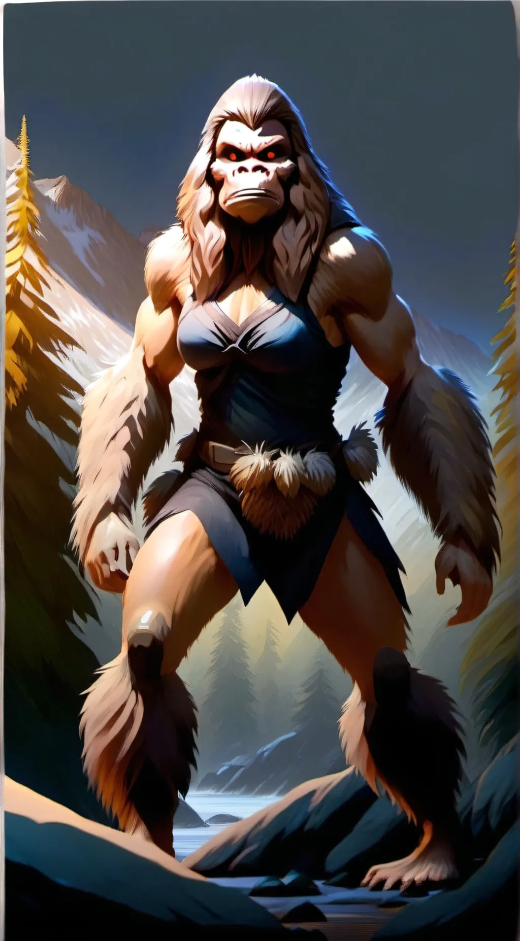 ai character: Bigfoot (female) background