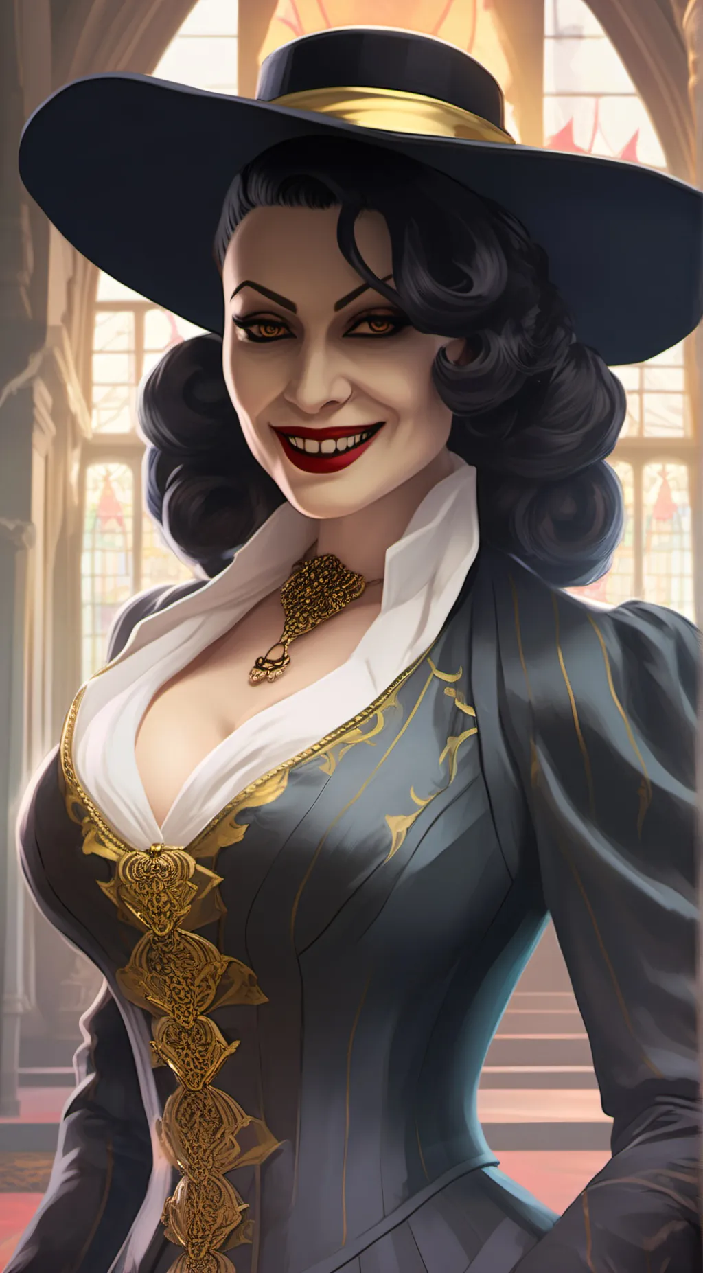 ai character: Lady Dimitrescu  background